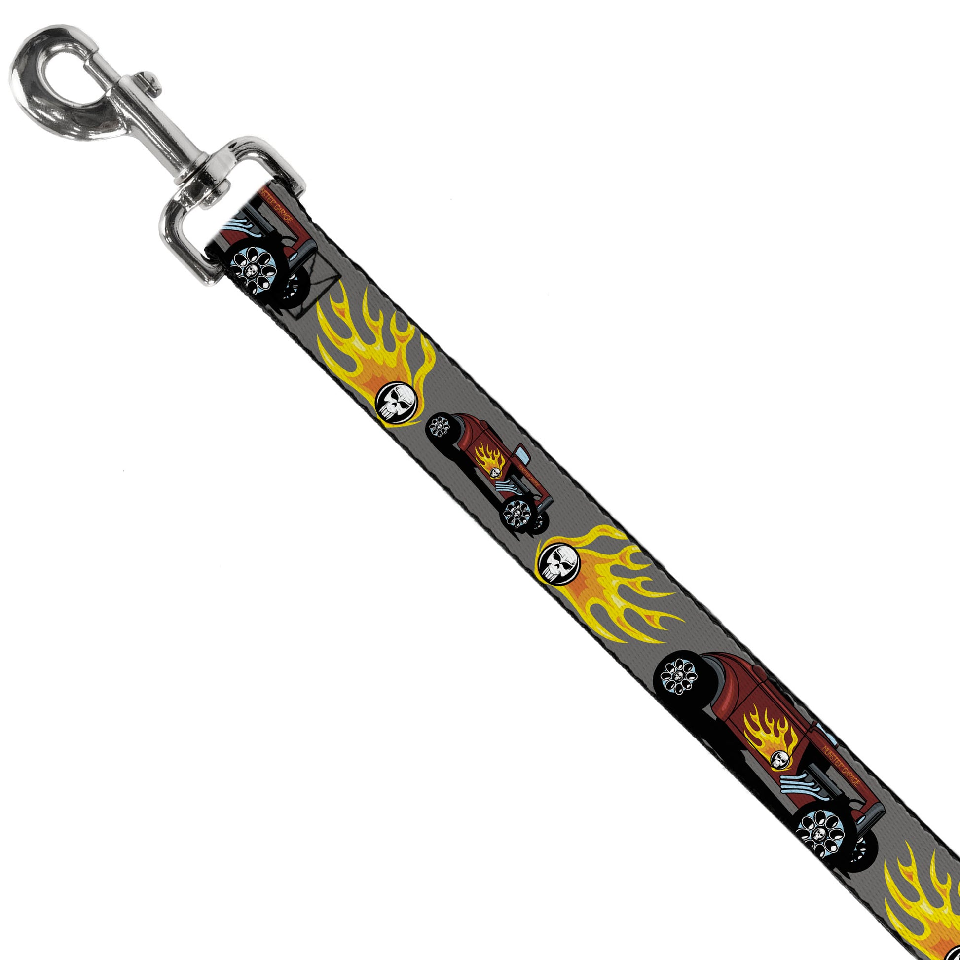 Dog Leash - Hot Rod w/Flame Skull Dog Leashes Buckle-Down