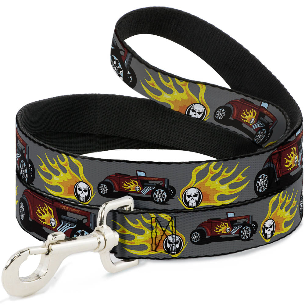 Dog Leash - Hot Rod w/Flame Skull Dog Leashes Buckle-Down
