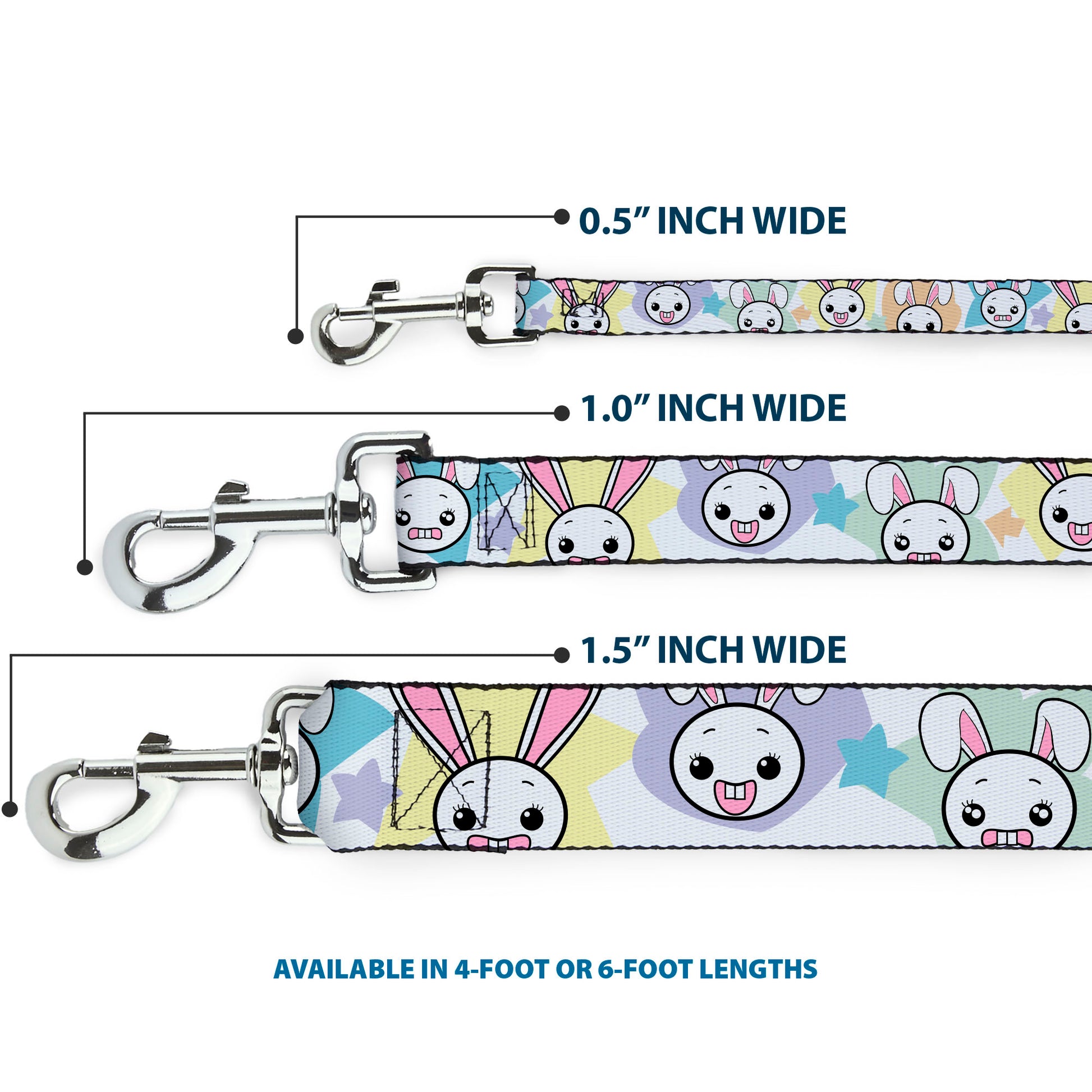 Dog Leash - Happy/Sad Bunnies & Stars White/Pastel Dog Leashes Buckle-Down