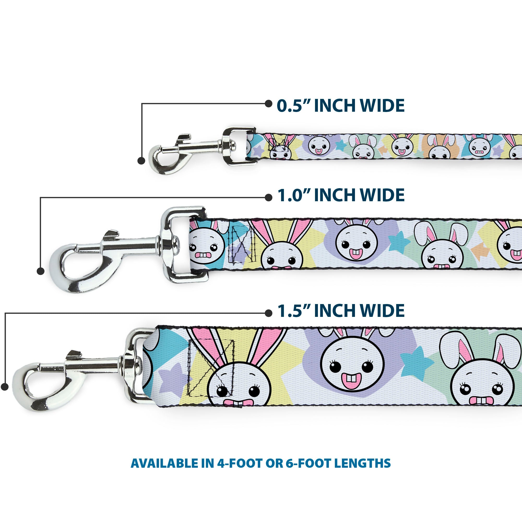 Dog Leash - Happy/Sad Bunnies & Stars White/Pastel Dog Leashes Buckle-Down