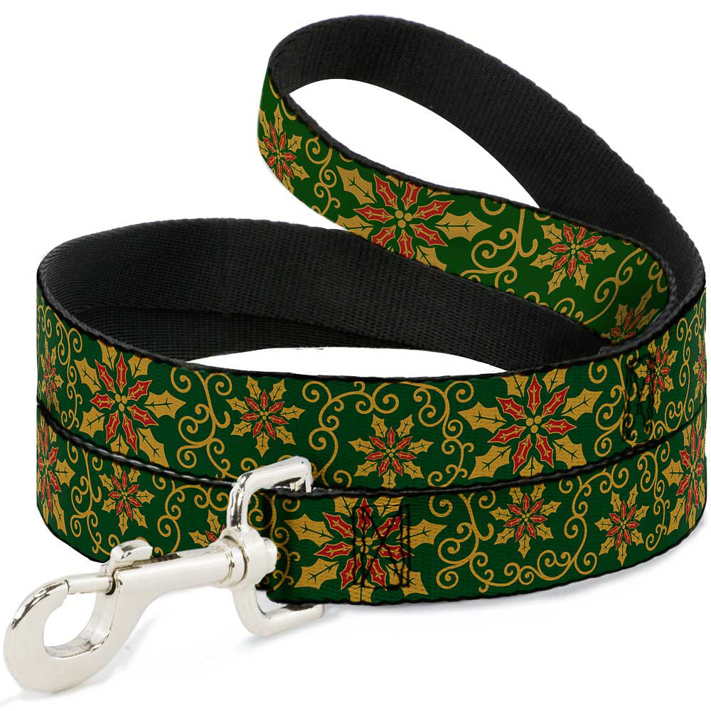 Dog Leash - Holiday Holly Green/Gold/Red Dog Leashes Buckle-Down