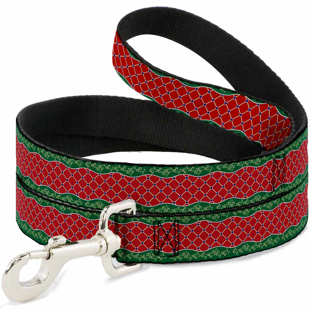 Dog Leash - Holiday Trim Stripe Green/Red Dog Leashes Buckle-Down