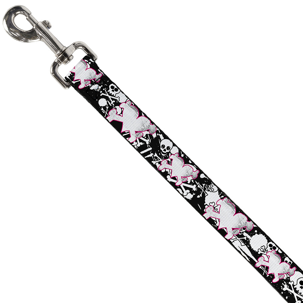Dog Leash - Heart & Cross Bones w/Skulls & Splatter Black/White Dog Leashes Buckle-Down