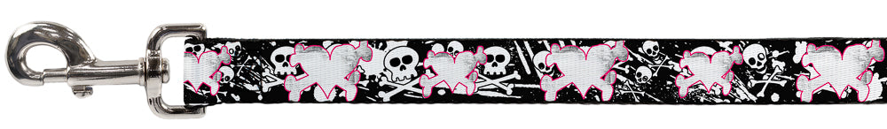 Dog Leash - Heart & Cross Bones w/Skulls & Splatter Black/White Dog Leashes Buckle-Down