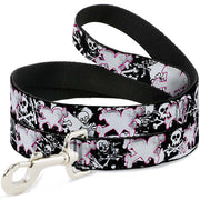 Dog Leash - Heart & Cross Bones w/Skulls & Splatter Black/White Dog Leashes Buckle-Down