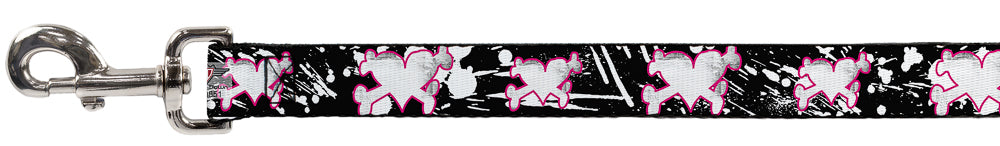 Dog Leash - Heart & Cross Bones w/Splatter Black/White Dog Leashes Buckle-Down