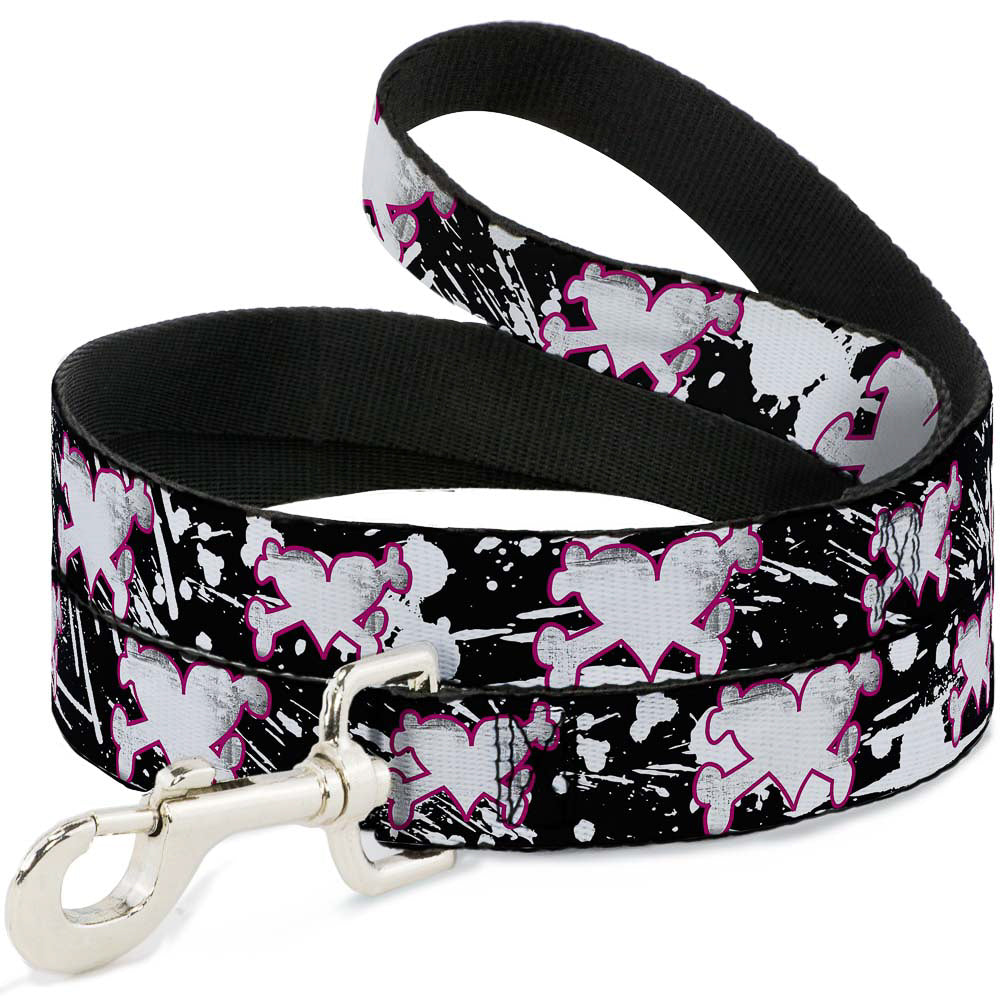 Dog Leash - Heart & Cross Bones w/Splatter Black/White Dog Leashes Buckle-Down