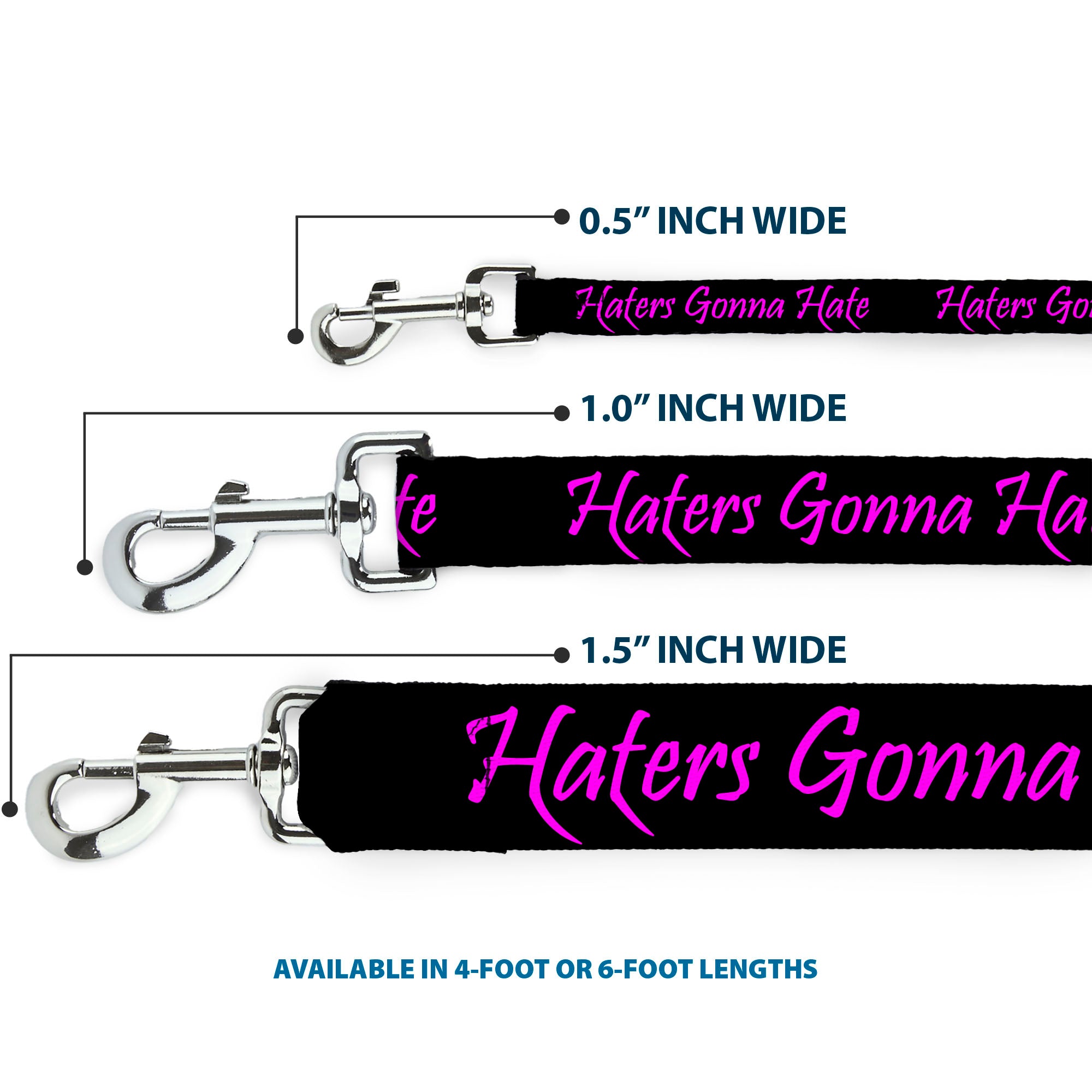 Dog Leash - Haters Gonna Hate w/Gem Black/Fuchsia Dog Leashes Buckle-Down