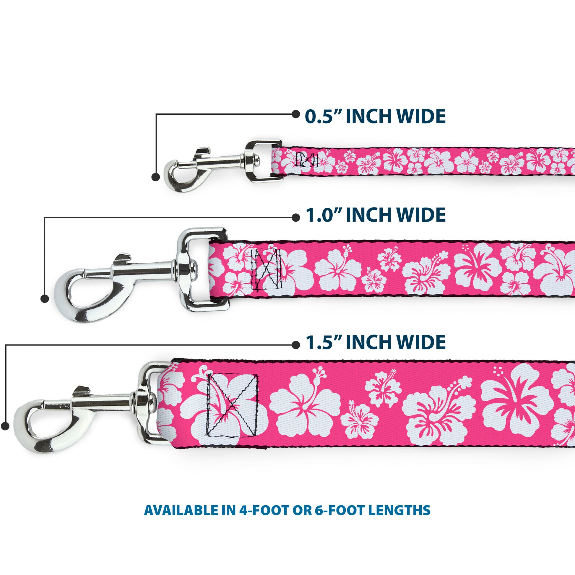 Dog Leash - Hibiscus Neon Pink/White Dog Leashes Buckle-Down