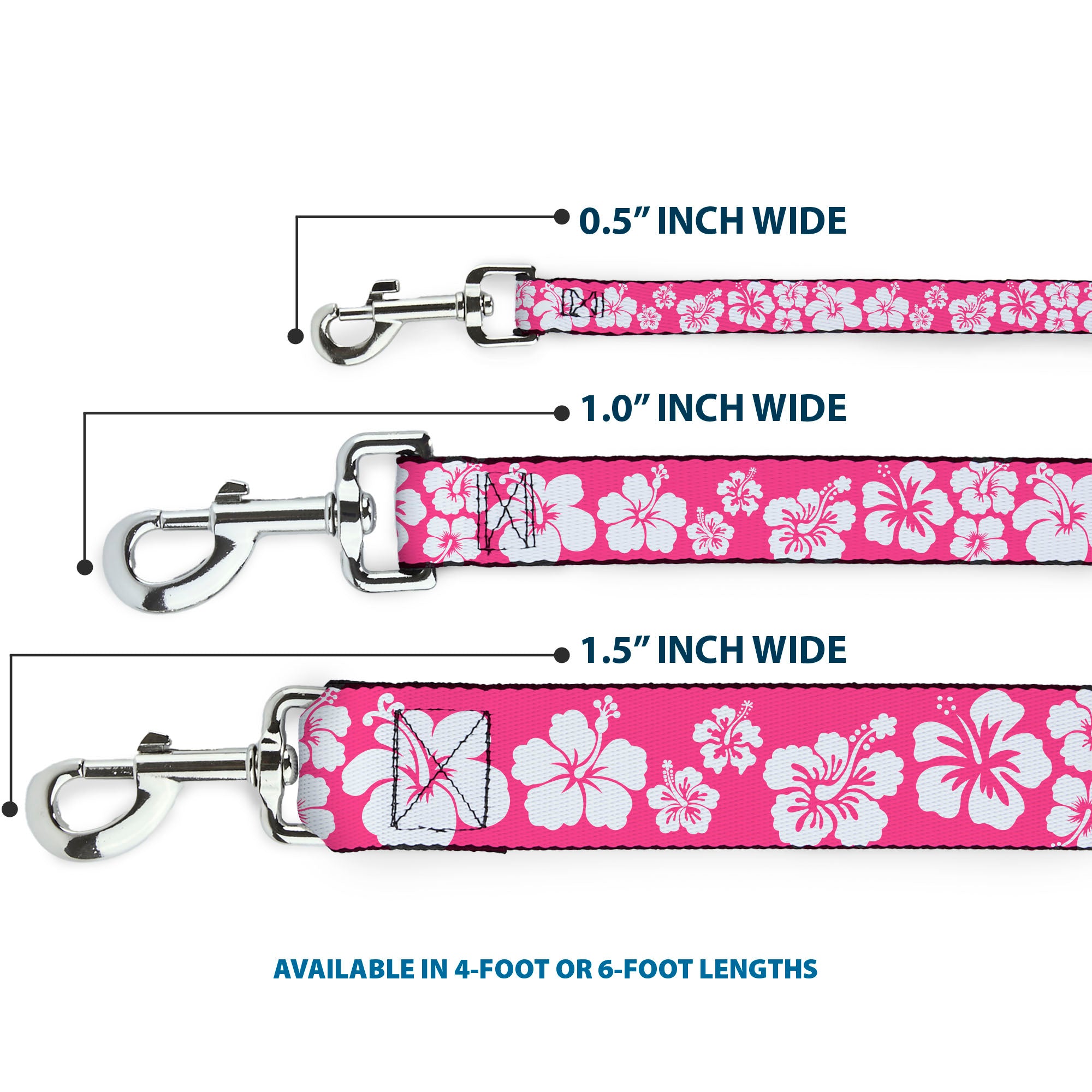 Dog Leash - Hibiscus Neon Pink/White Dog Leashes Buckle-Down