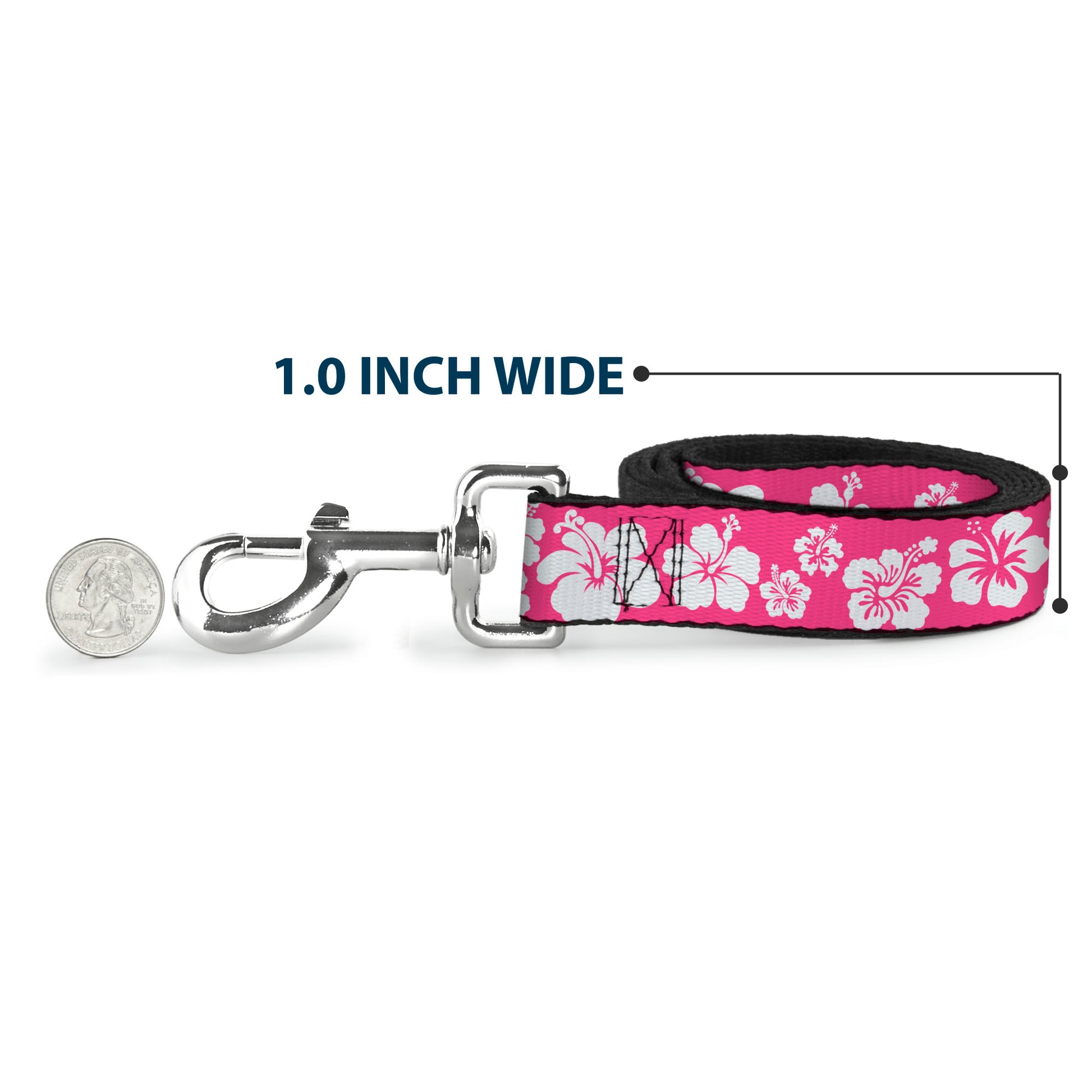 Dog Leash - Hibiscus Neon Pink/White Dog Leashes Buckle-Down