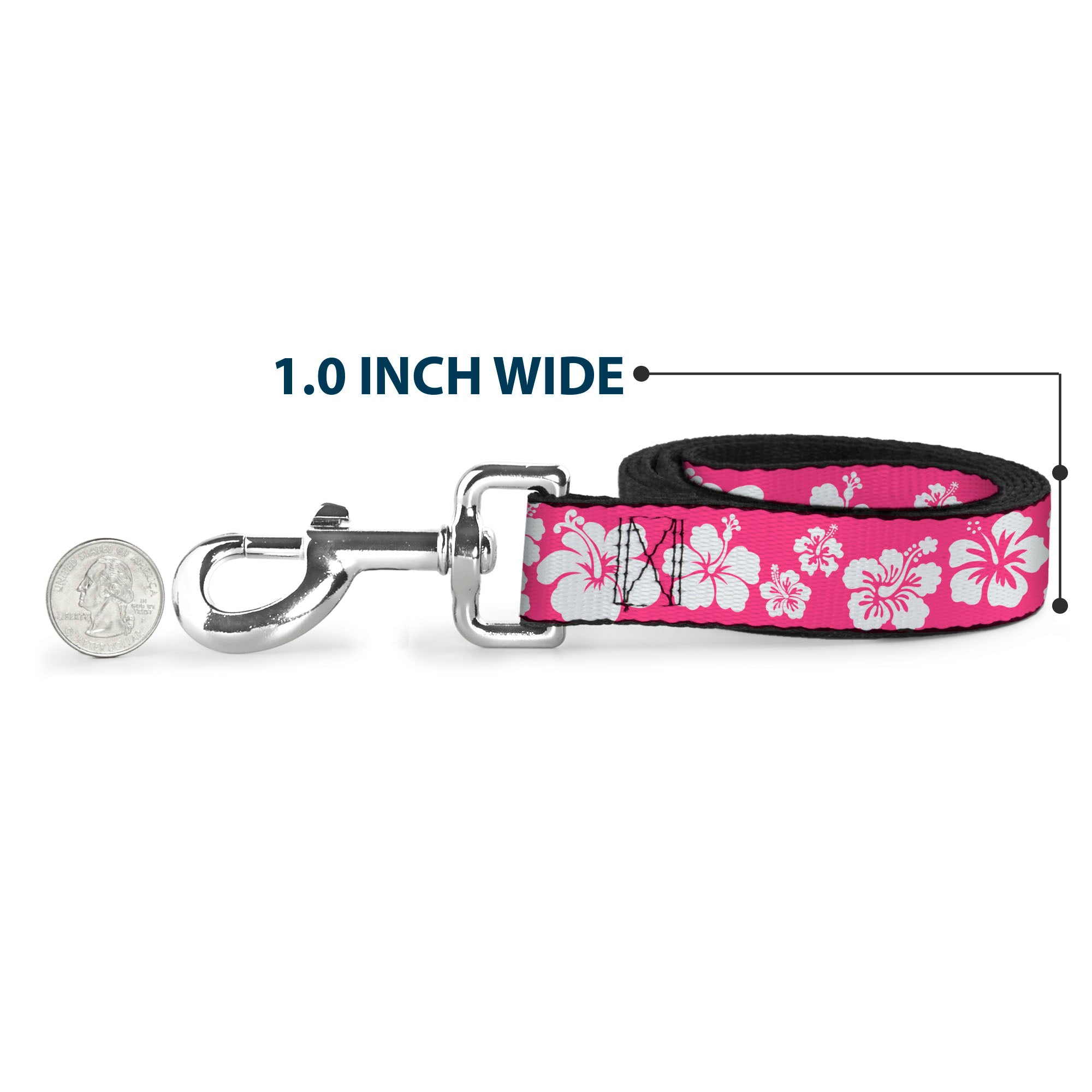 Dog Leash - Hibiscus Neon Pink/White Dog Leashes Buckle-Down