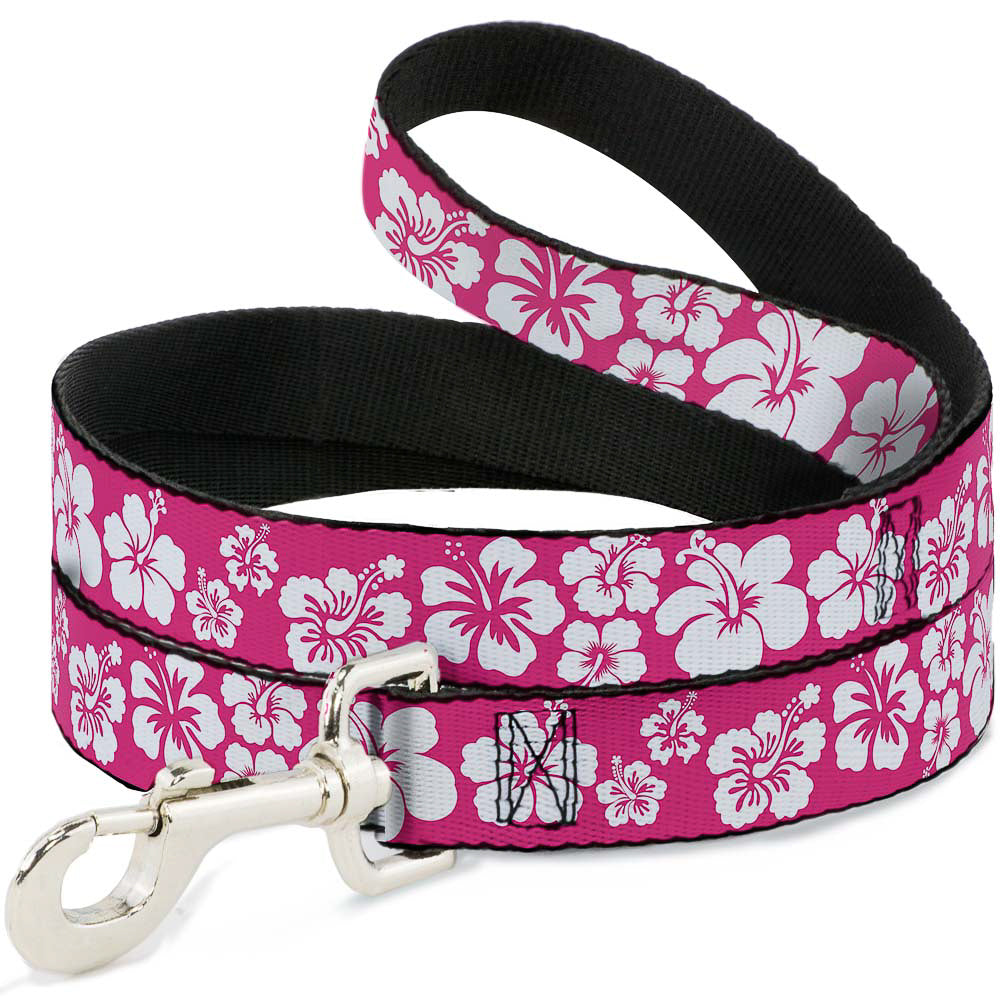 Dog Leash - Hibiscus Neon Pink/White Dog Leashes Buckle-Down