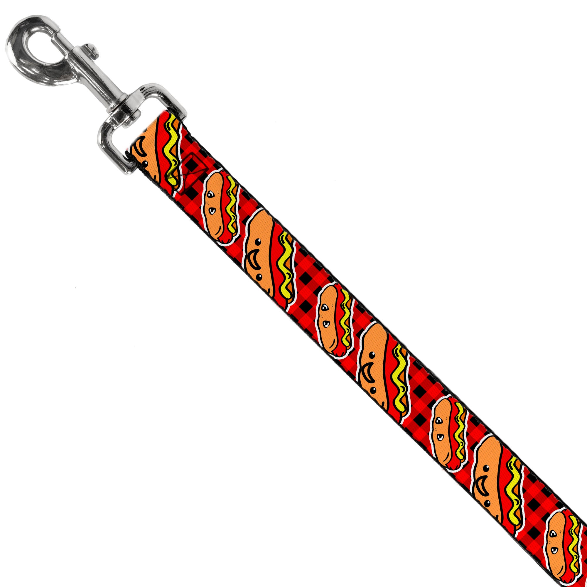 Dog Leash - Hot Dogs/Buffalo Plaid Black/Red Dog Leashes Buckle-Down