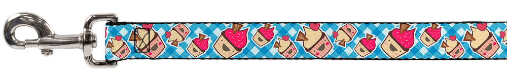 Dog Leash - Happy Cupcakes Buffalo Plaid White/Blue Dog Leashes Buckle-Down