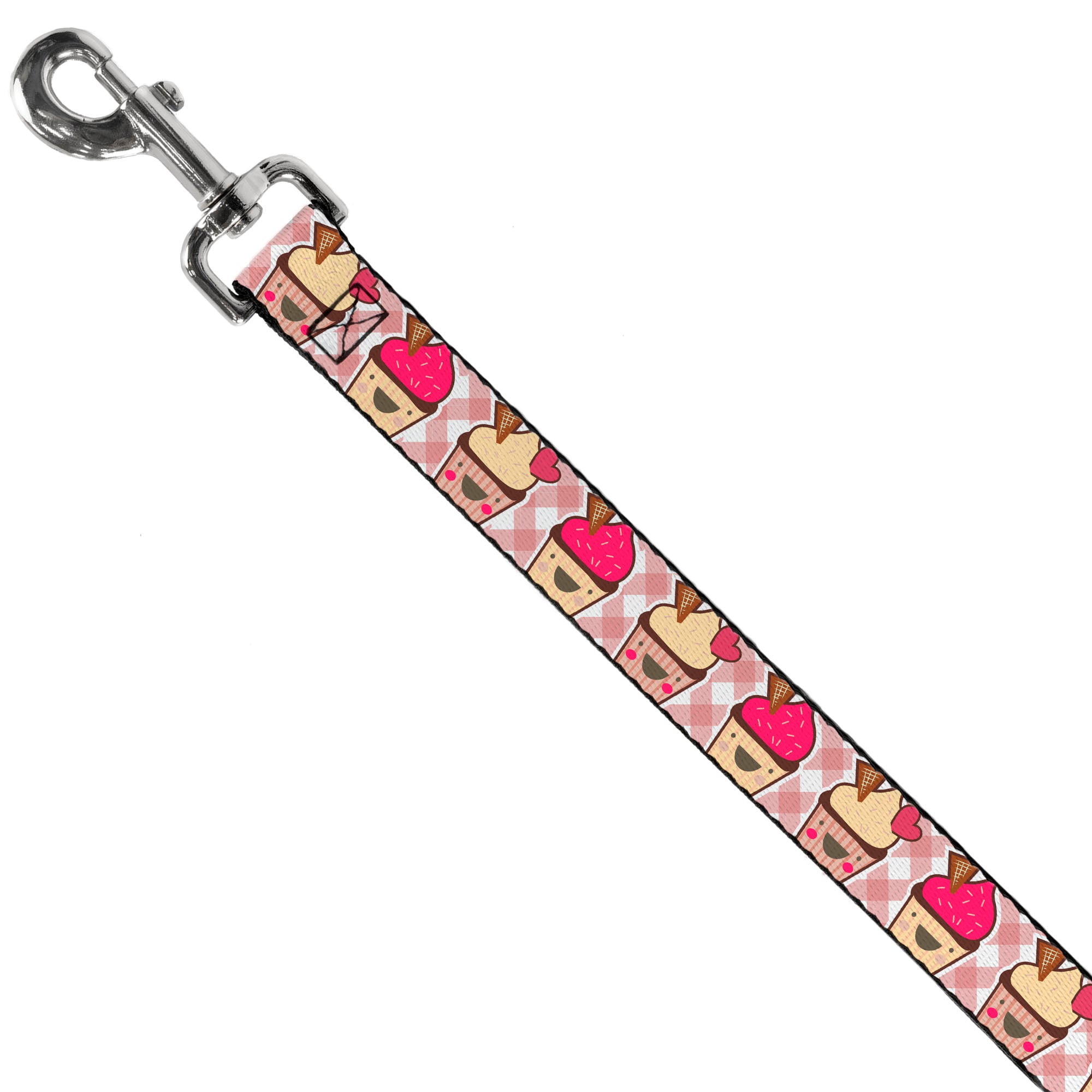 Dog Leash - Happy Cupcakes Buffalo Plaid White/Pink Dog Leashes Buckle-Down
