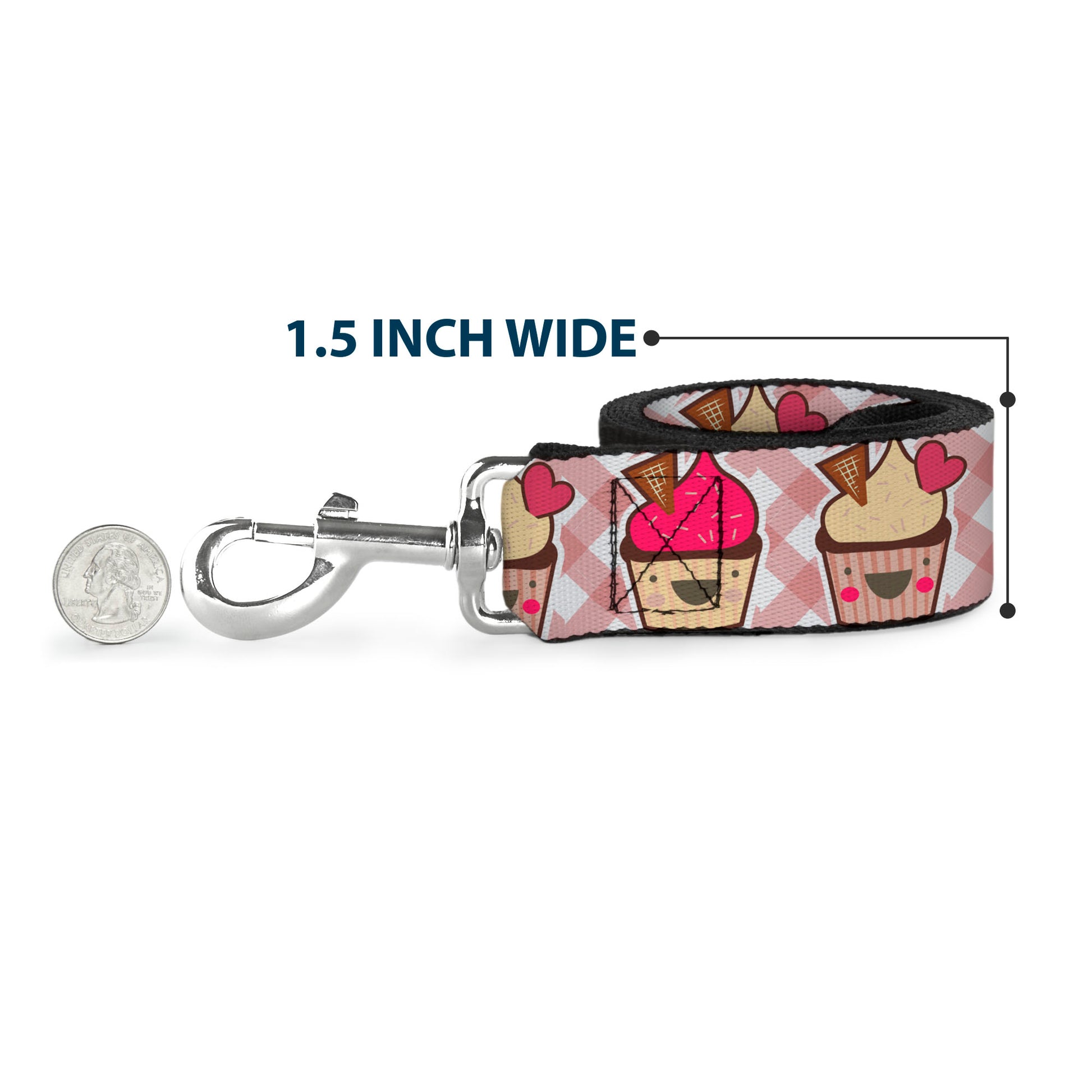 Dog Leash - Happy Cupcakes Buffalo Plaid White/Pink Dog Leashes Buckle-Down