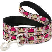 Dog Leash - Happy Cupcakes Buffalo Plaid White/Pink Dog Leashes Buckle-Down