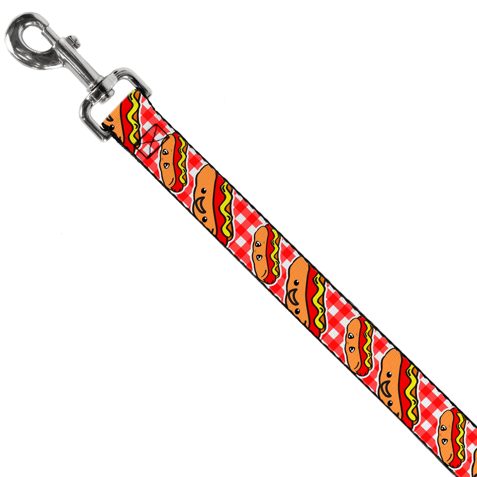 Dog Leash - Hot Dogs Buffalo Plaid White/Red Dog Leashes Buckle-Down