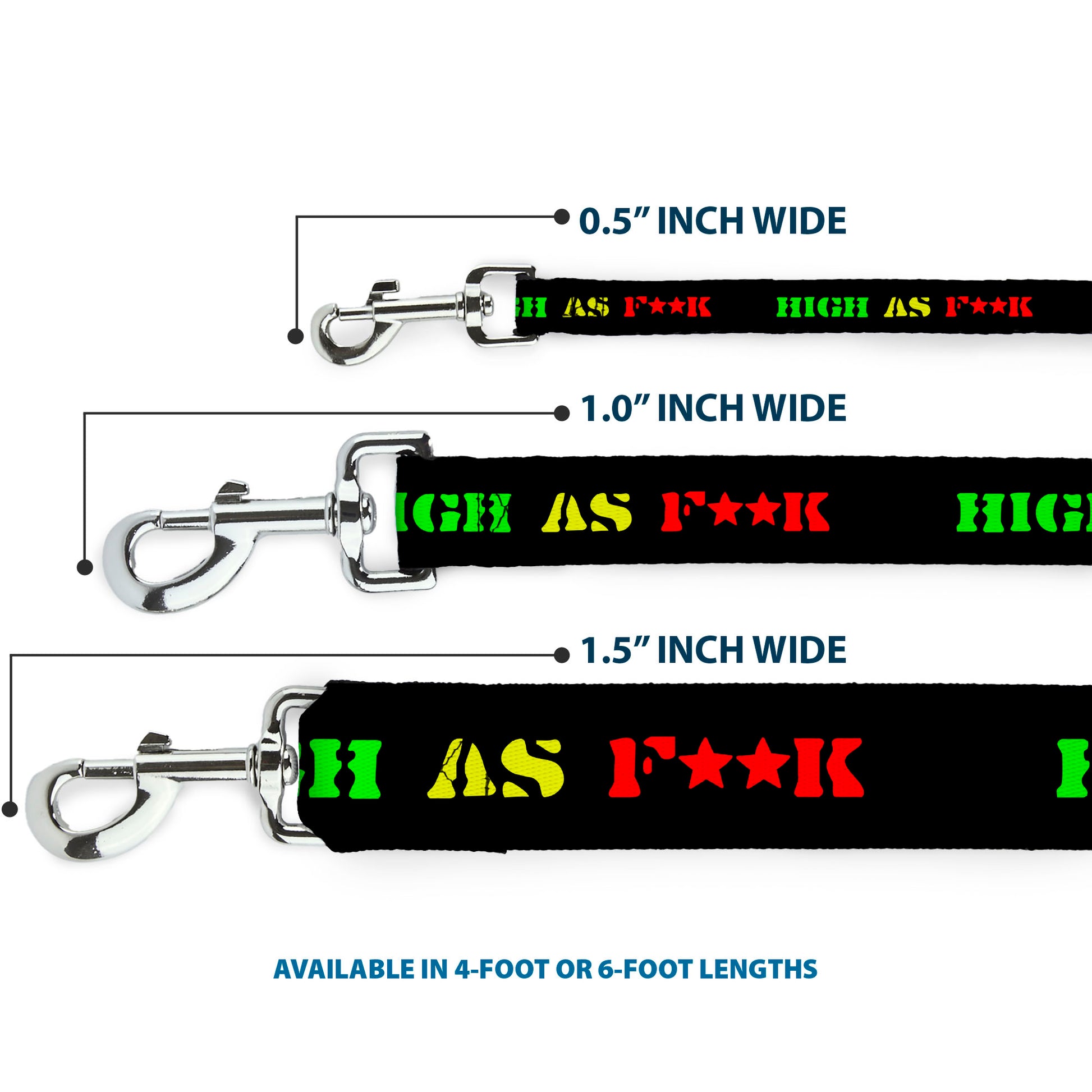 Buckle-Down Dog Leash - HIGH AS F**K Black/Green/Yellow/Red Dog Leashes Buckle-Down