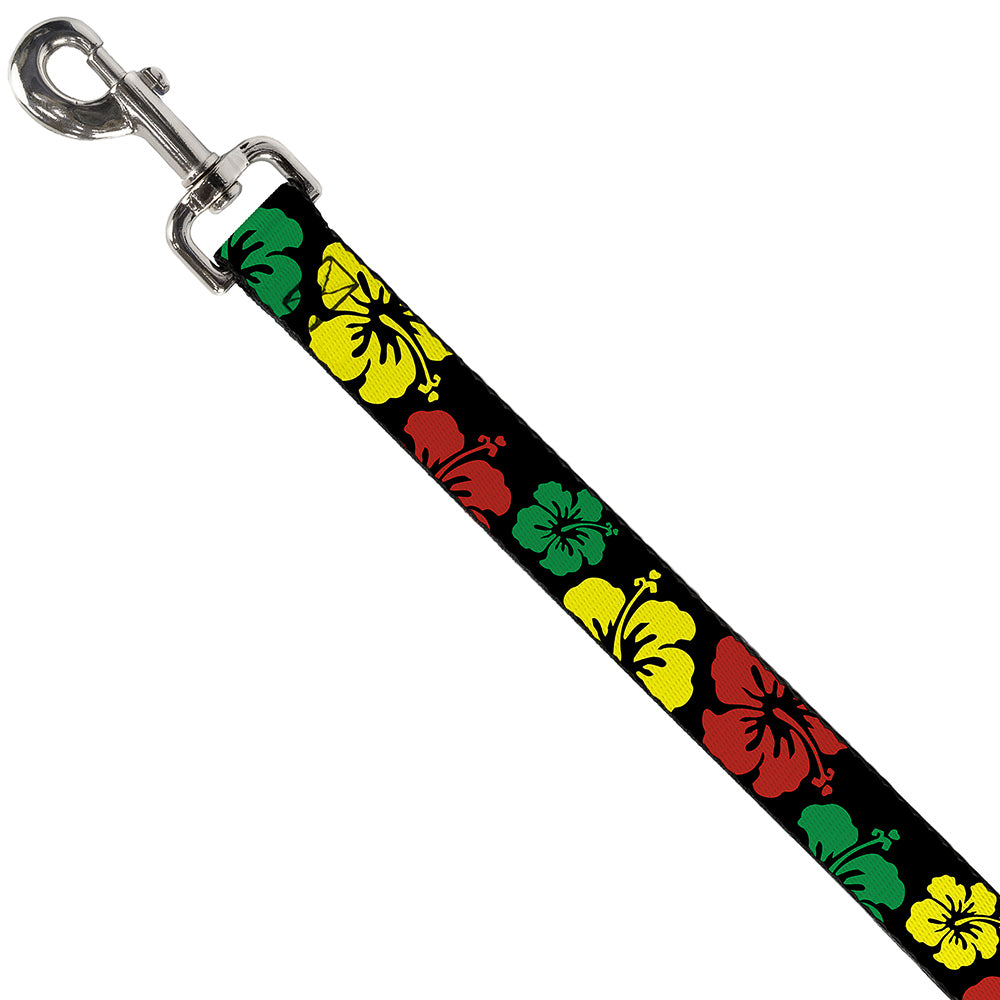 Dog Leash - Hibiscus CLOSE-UP Black/Green/Yellow/Red Dog Leashes Buckle-Down