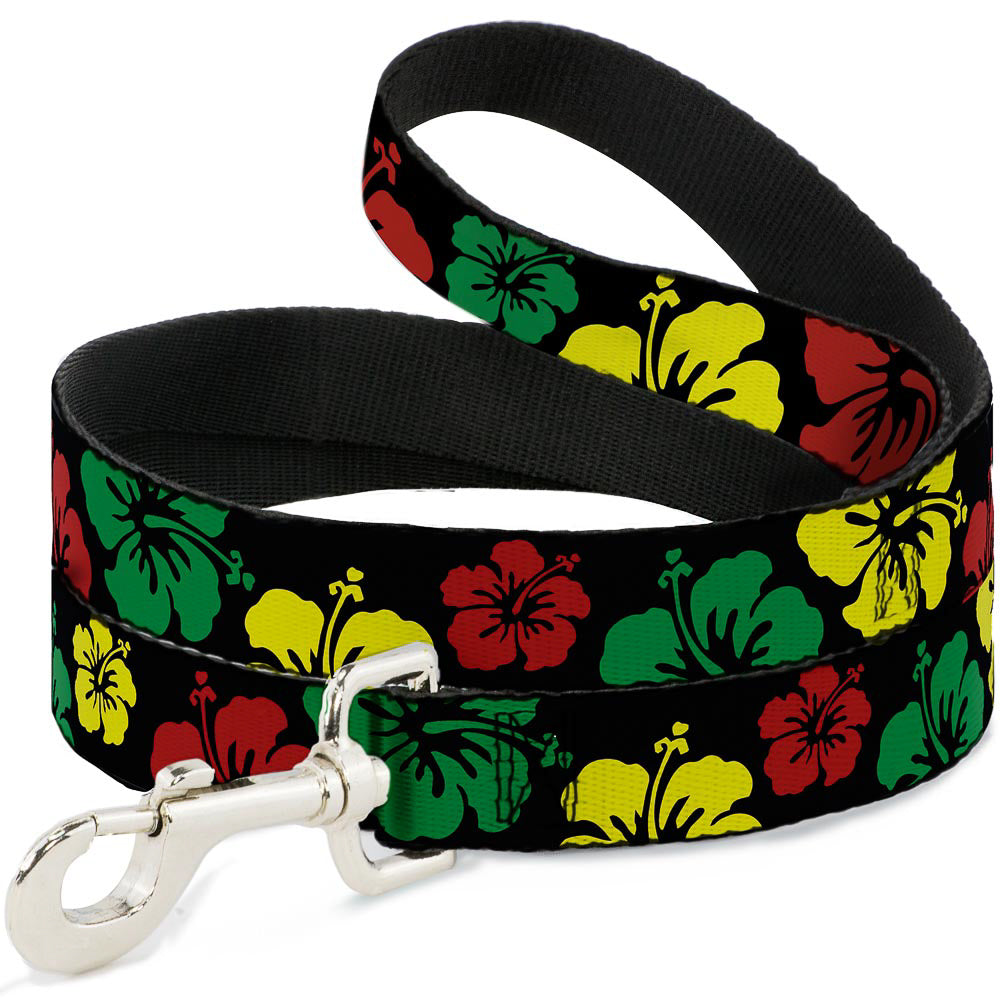 Dog Leash - Hibiscus CLOSE-UP Black/Green/Yellow/Red Dog Leashes Buckle-Down