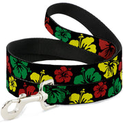 Dog Leash - Hibiscus CLOSE-UP Black/Green/Yellow/Red Dog Leashes Buckle-Down