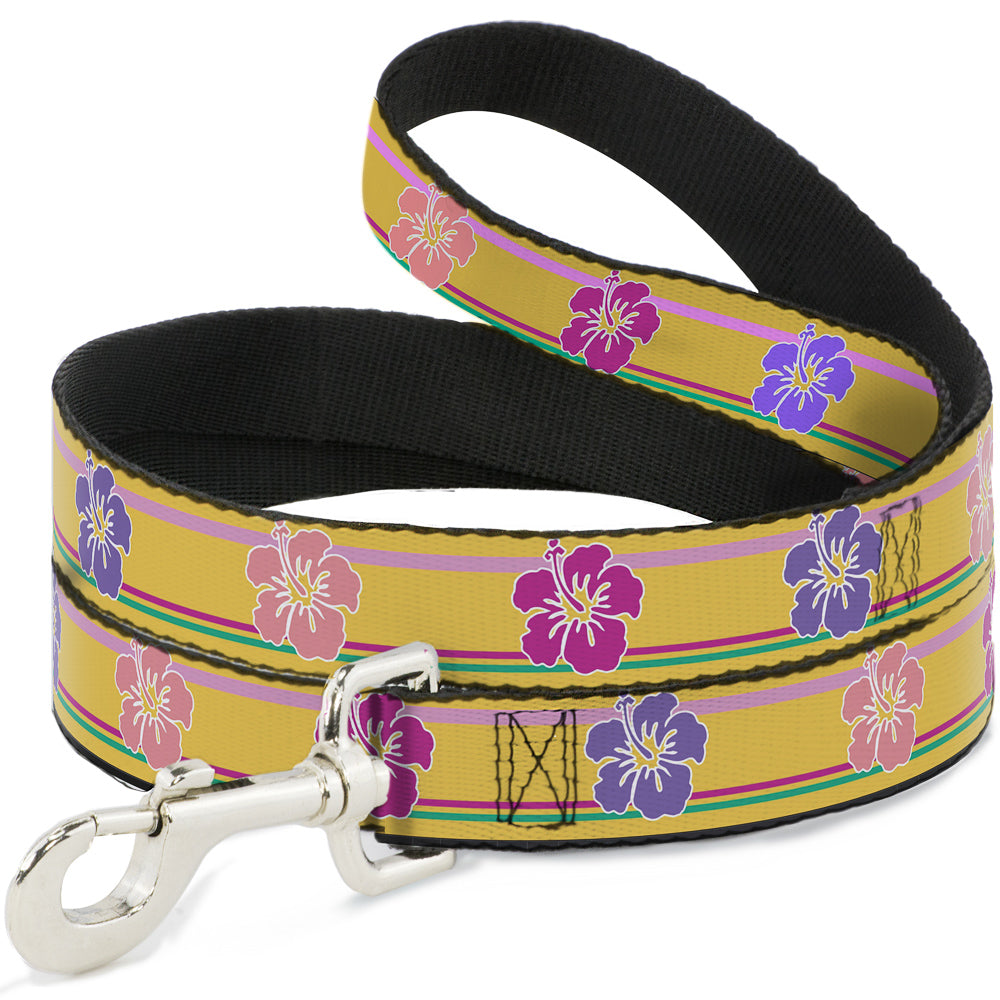 Dog Leash - Hibiscus w/Stripes Gold/Multi Pastel Dog Leashes Buckle-Down