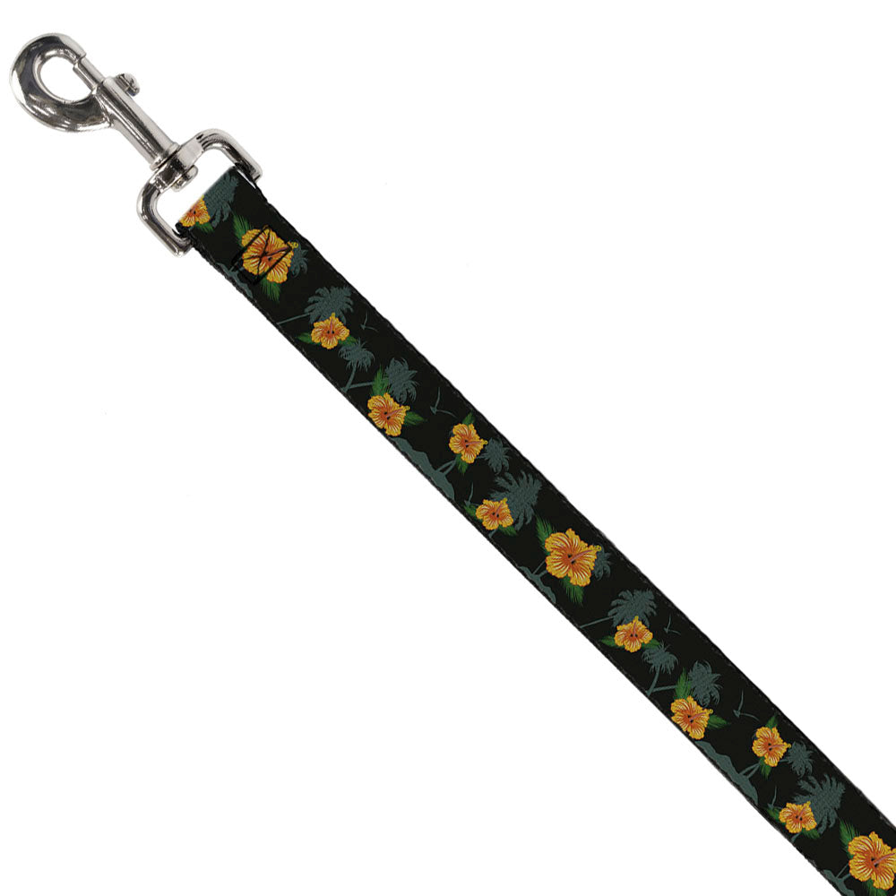 Dog Leash - Hibiscus Flowers Black/Green/Orange Dog Leashes Buckle-Down