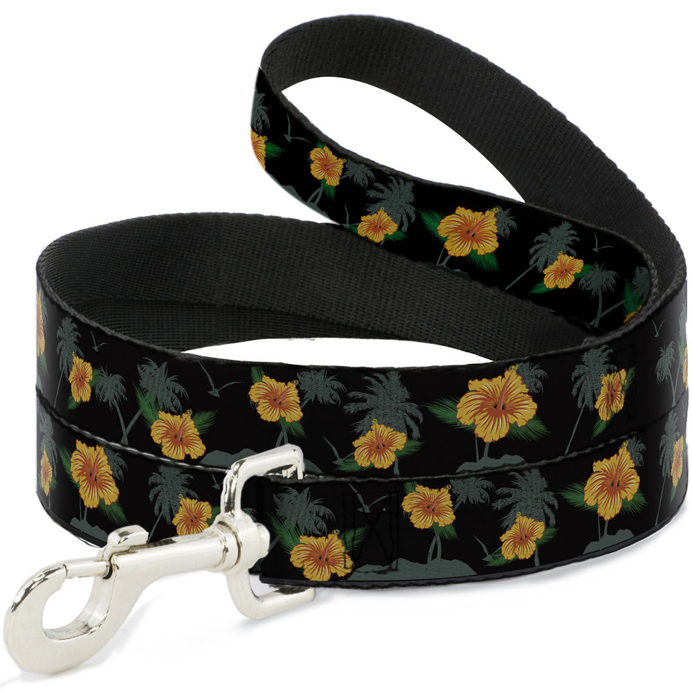 Dog Leash - Hibiscus Flowers Black/Green/Orange Dog Leashes Buckle-Down