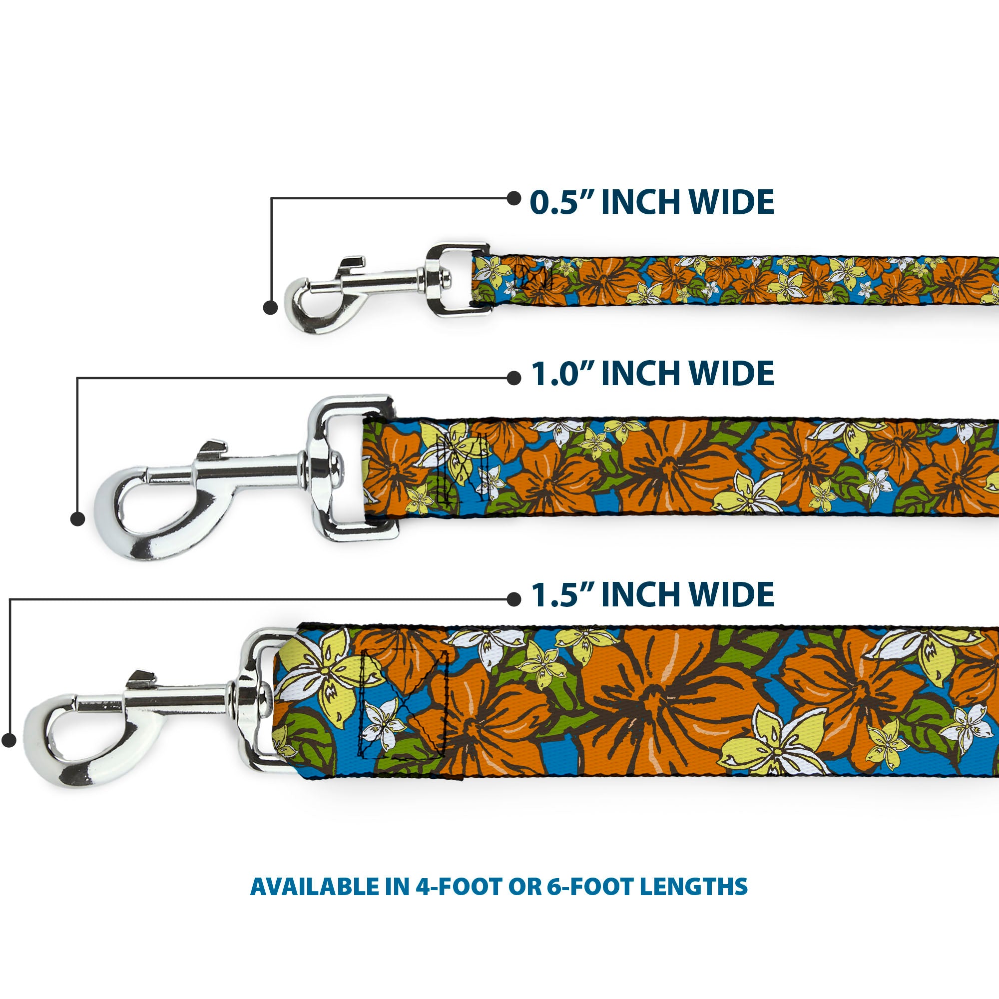 Dog Leash - Hibiscus Collage Blue/Orange/Yellow Dog Leashes Buckle-Down