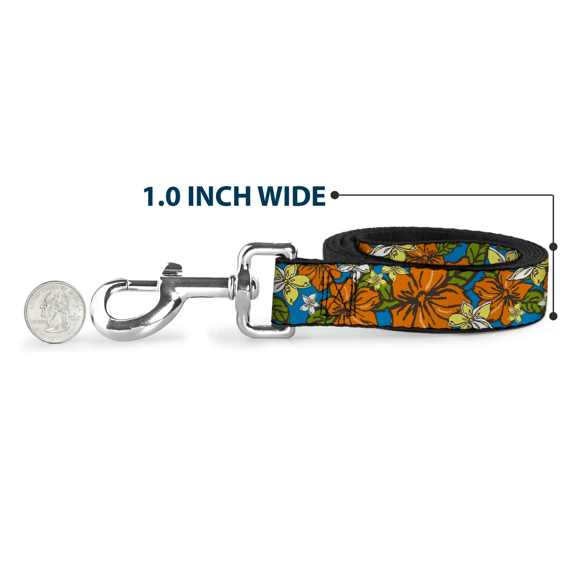 Dog Leash - Hibiscus Collage Blue/Orange/Yellow Dog Leashes Buckle-Down