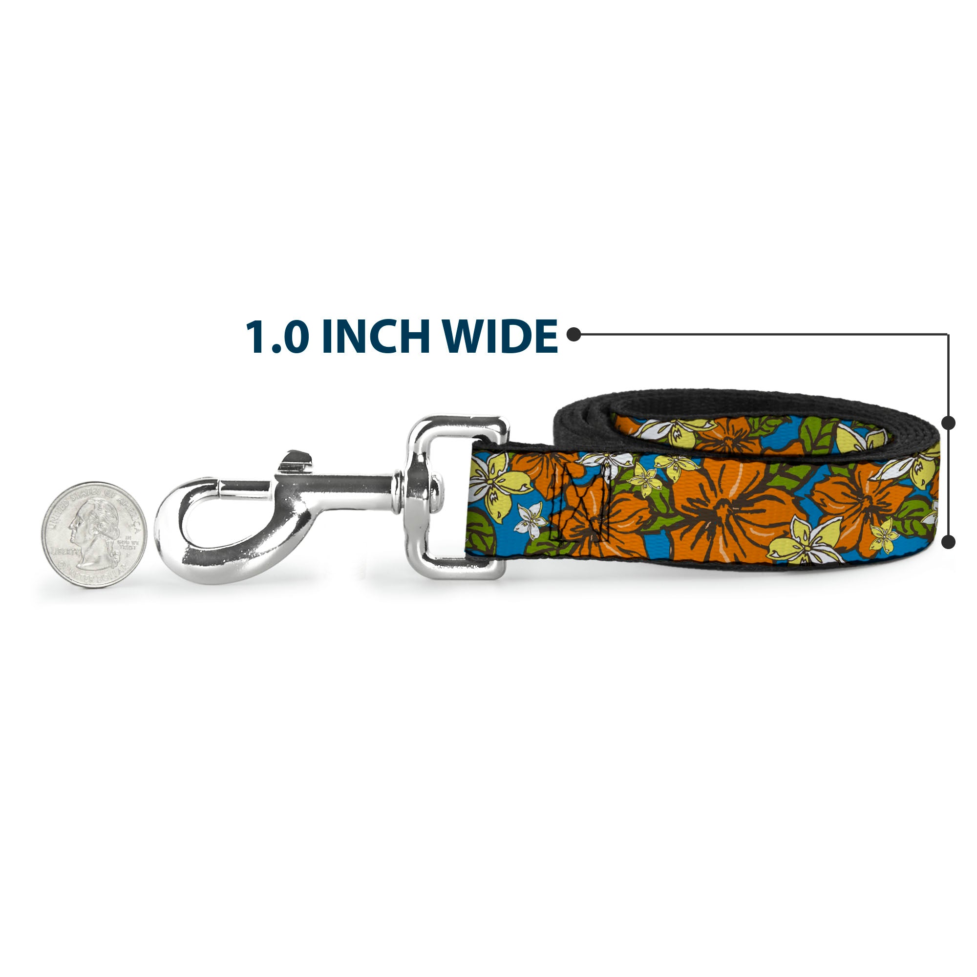 Dog Leash - Hibiscus Collage Blue/Orange/Yellow Dog Leashes Buckle-Down