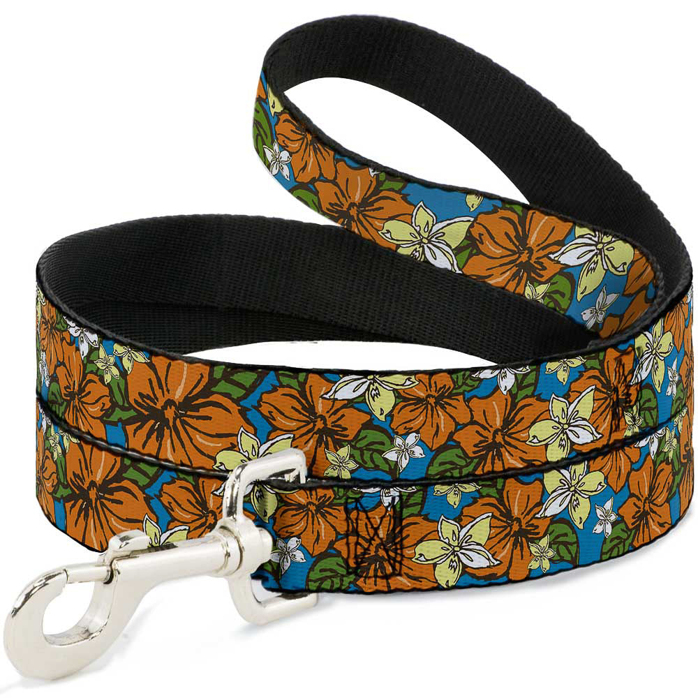 Dog Leash - Hibiscus Collage Blue/Orange/Yellow Dog Leashes Buckle-Down