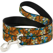 Dog Leash - Hibiscus Collage Blue/Orange/Yellow Dog Leashes Buckle-Down