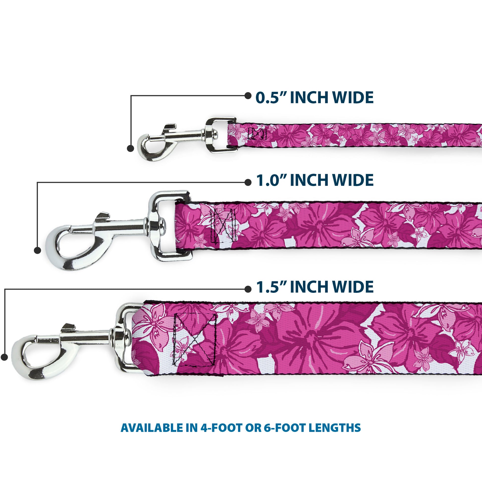 Dog Leash - Hibiscus Collage White/Pinks Dog Leashes Buckle-Down