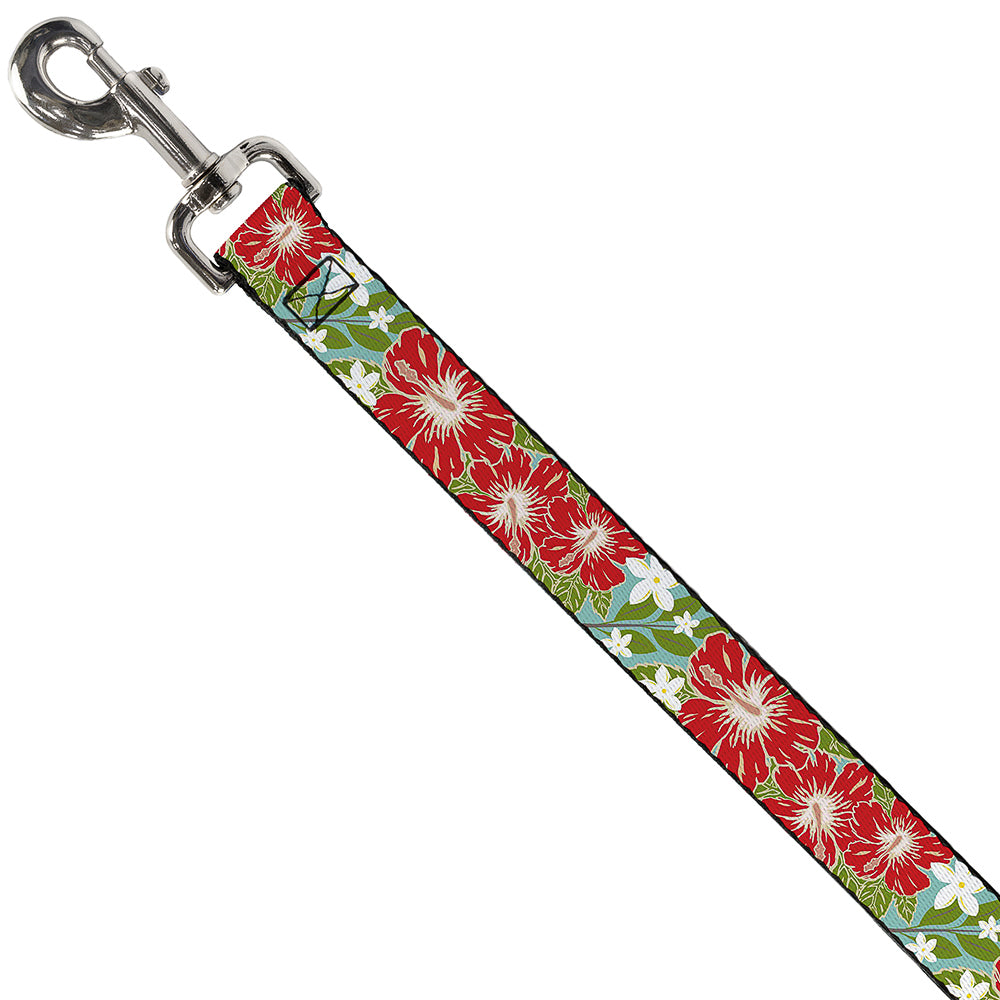 Dog Leash - Hibiscus & Plumerias Turquoise/Green/Red/White Dog Leashes Buckle-Down