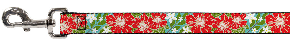 Dog Leash - Hibiscus & Plumerias Turquoise/Green/Red/White Dog Leashes Buckle-Down