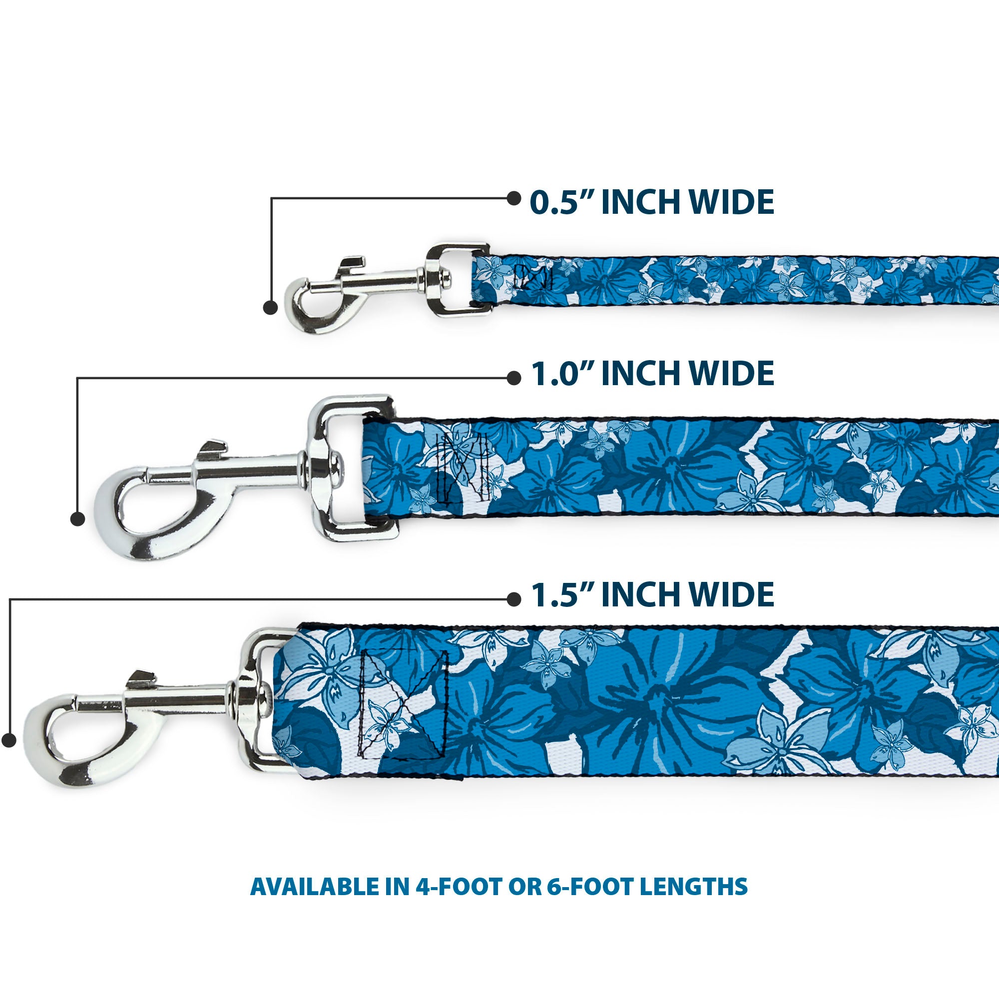 Dog Leash - Hibiscus Collage White/Blues Dog Leashes Buckle-Down