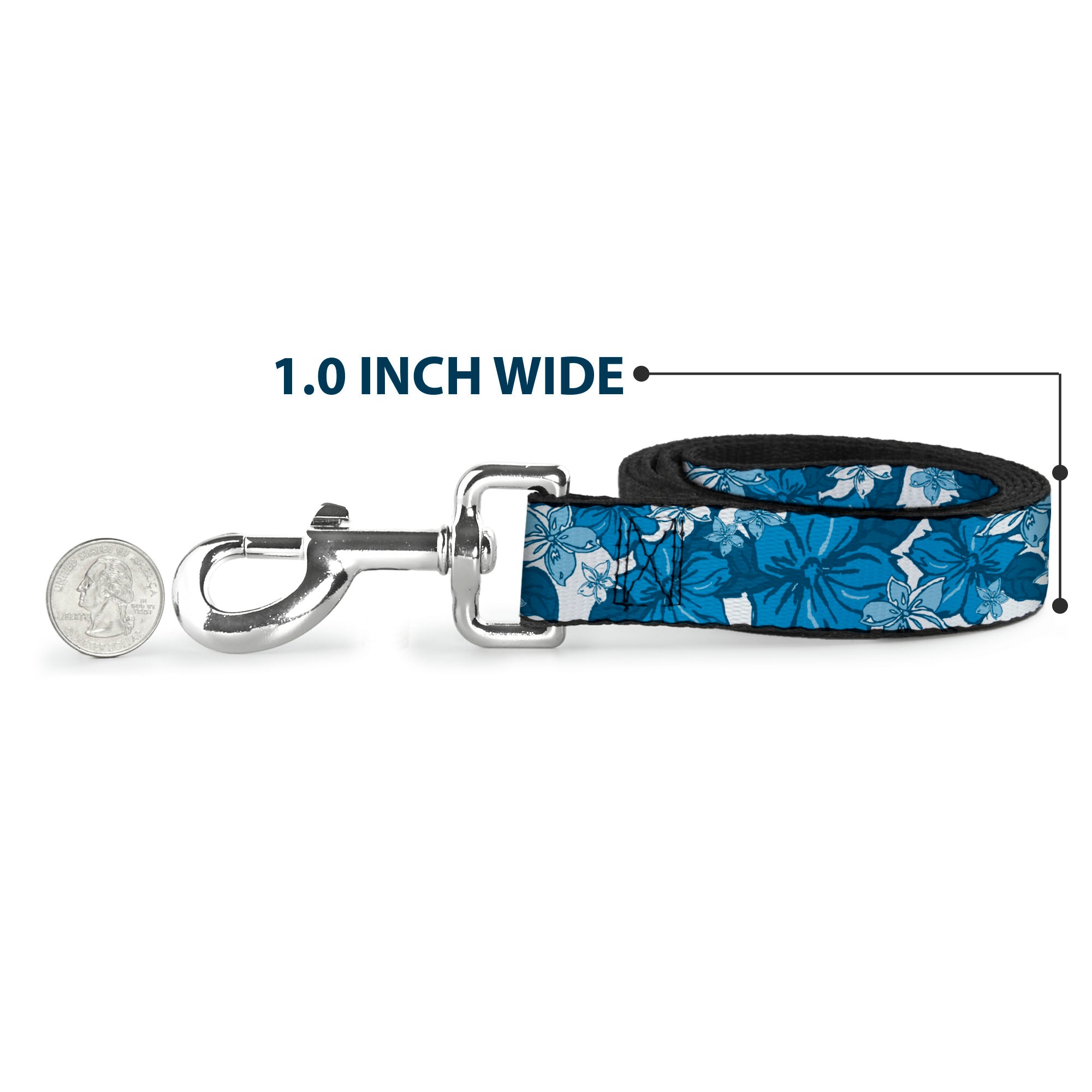 Dog Leash - Hibiscus Collage White/Blues Dog Leashes Buckle-Down