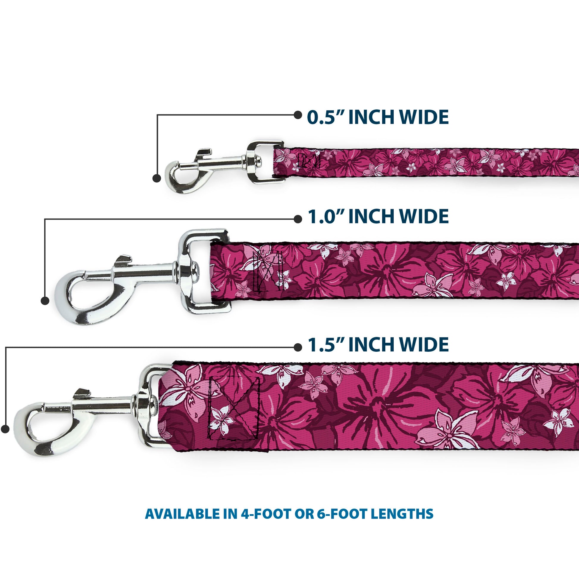 Dog Leash - Hibiscus Collage Pink Shades Dog Leashes Buckle-Down