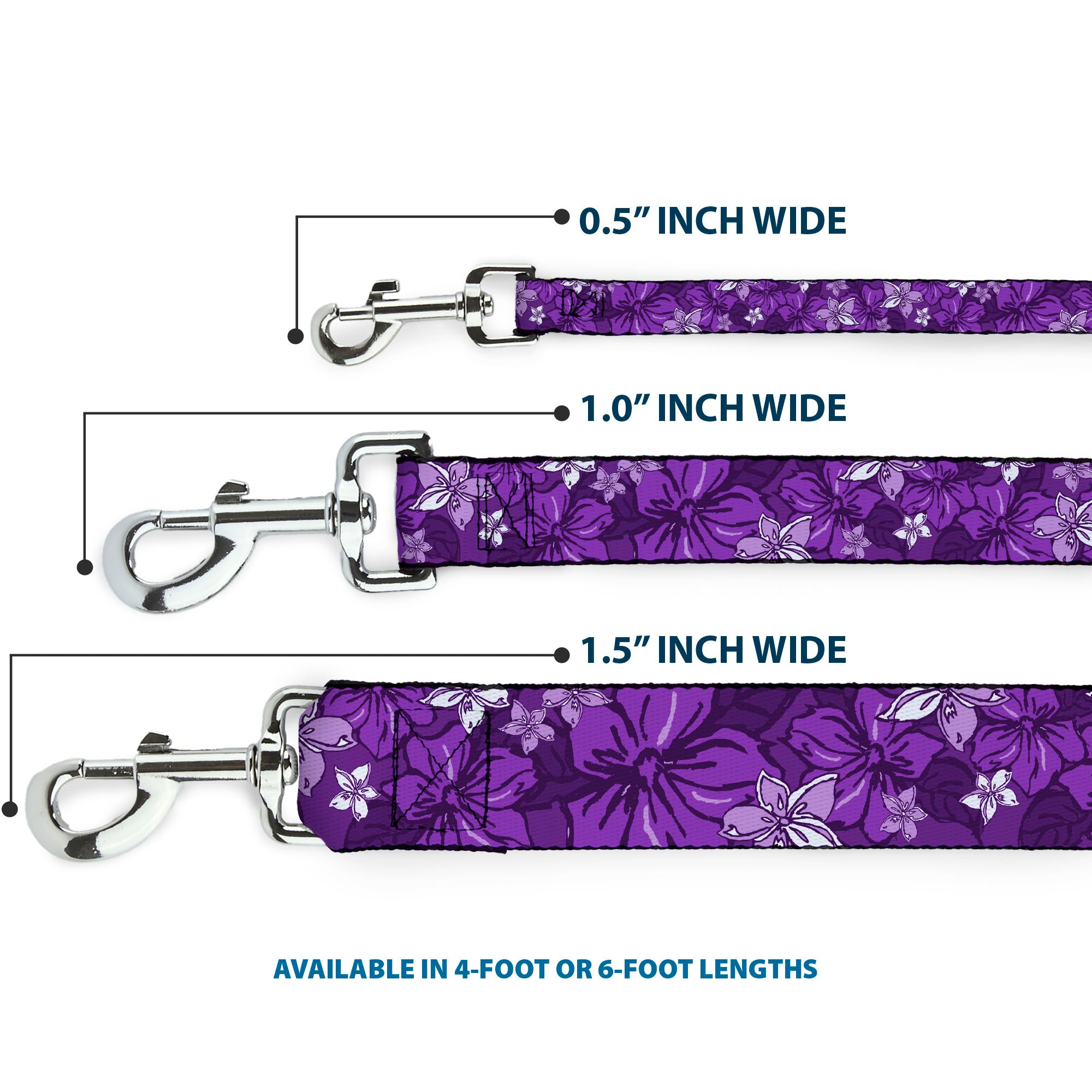 Dog Leash - Hibiscus Collage Purple Shades Dog Leashes Buckle-Down