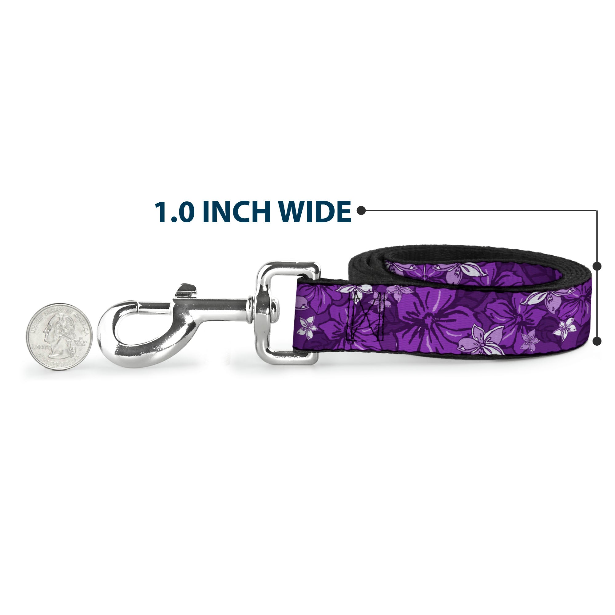 Dog Leash - Hibiscus Collage Purple Shades Dog Leashes Buckle-Down