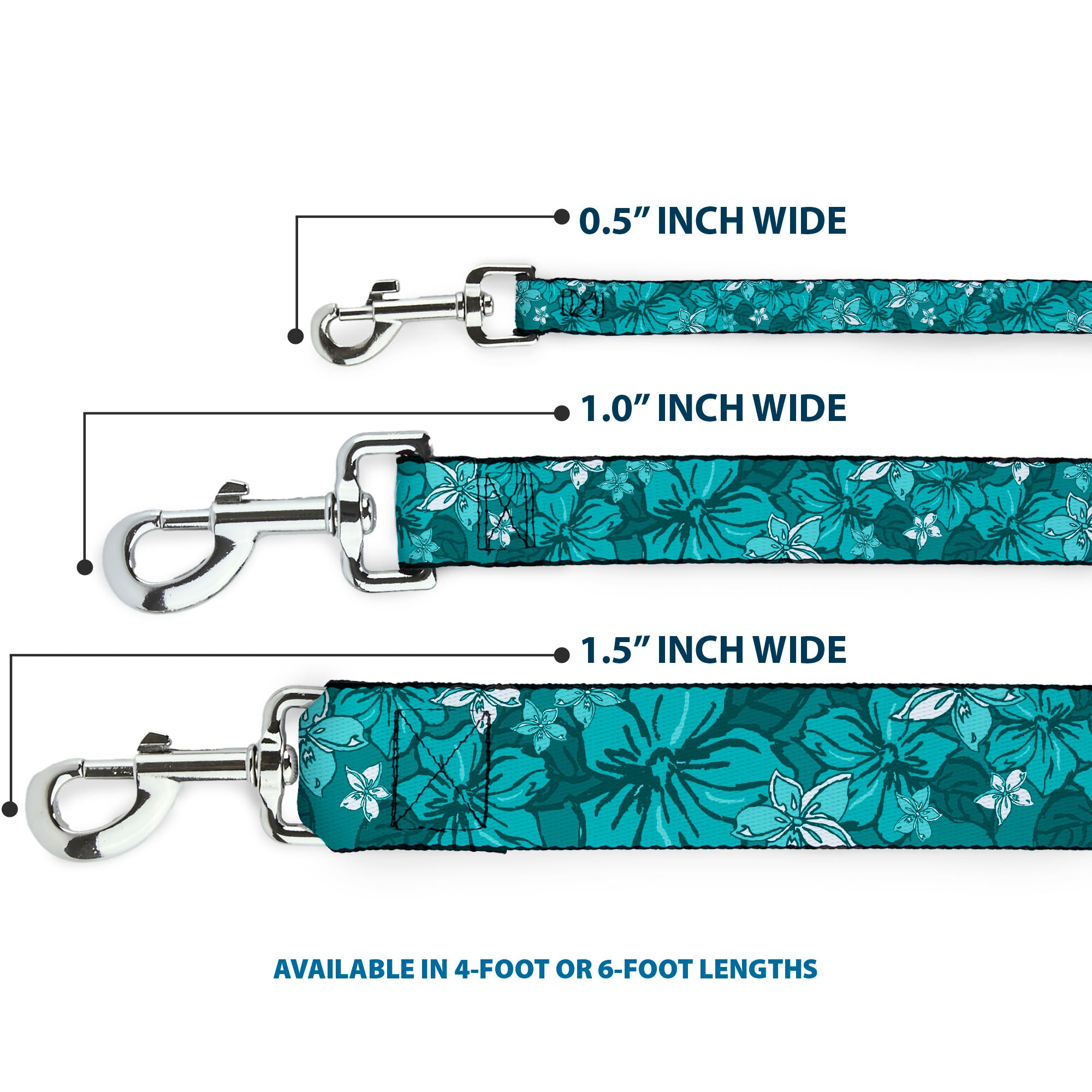 Dog Leash - Hibiscus Collage Turquoise Shades Dog Leashes Buckle-Down