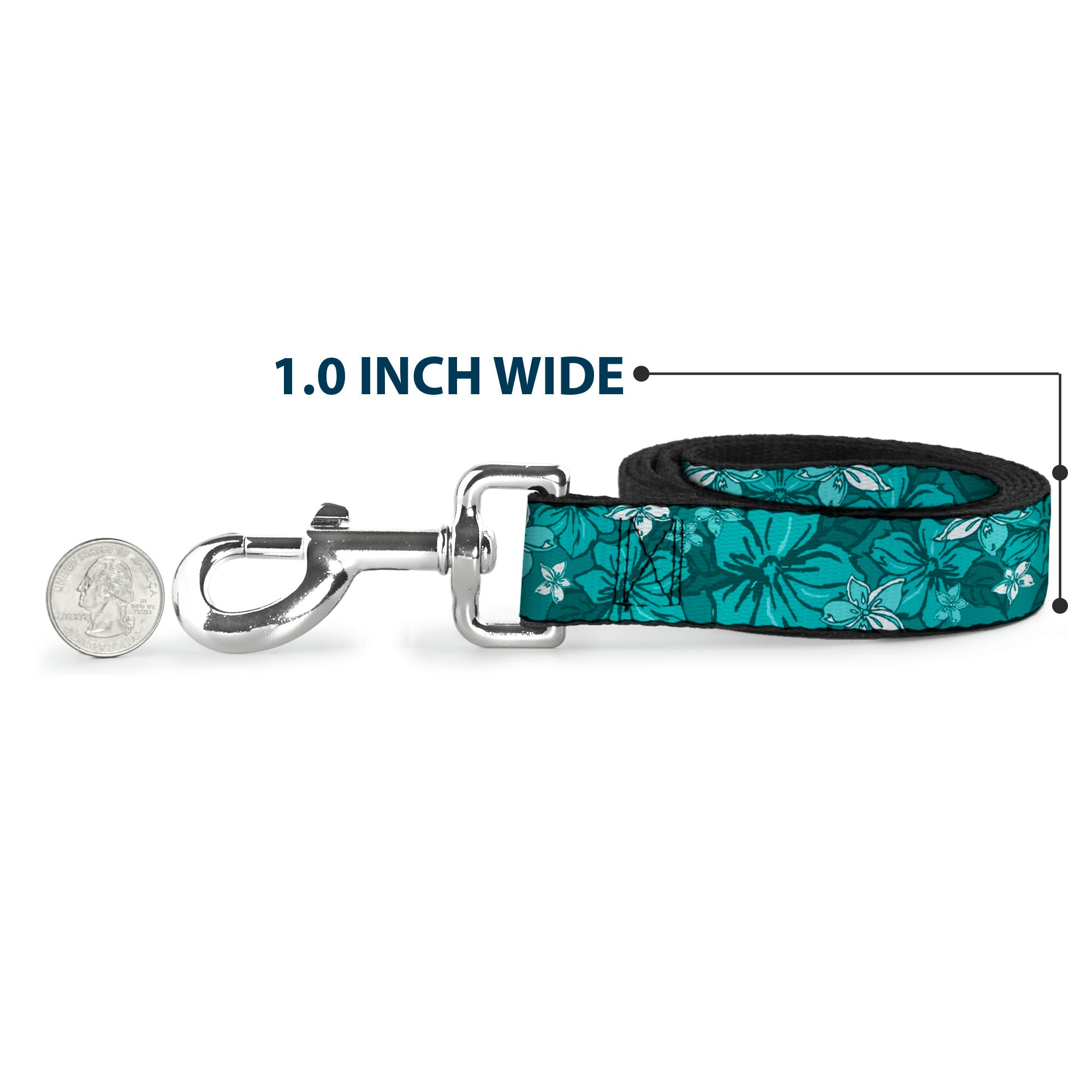 Dog Leash - Hibiscus Collage Turquoise Shades Dog Leashes Buckle-Down