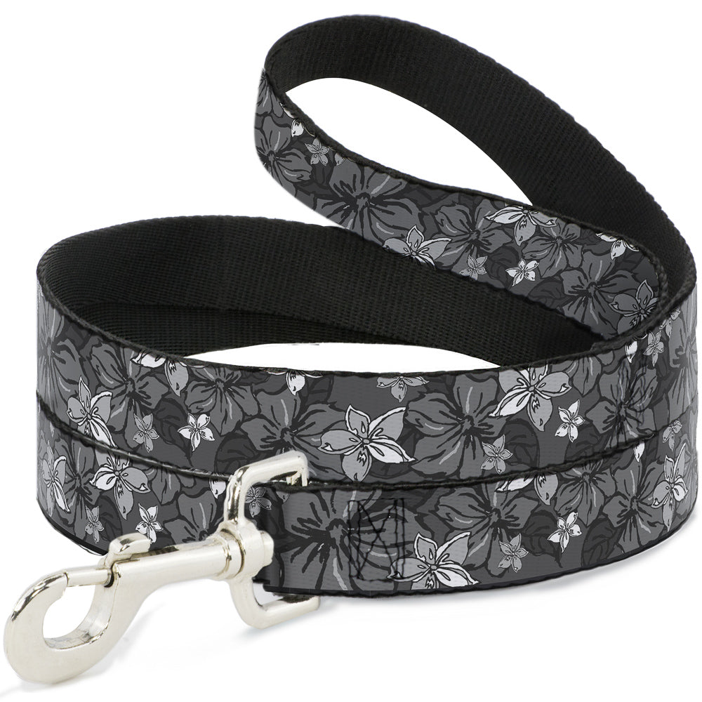 Dog Leash - Hibiscus Collage Gray Shades Dog Leashes Buckle-Down