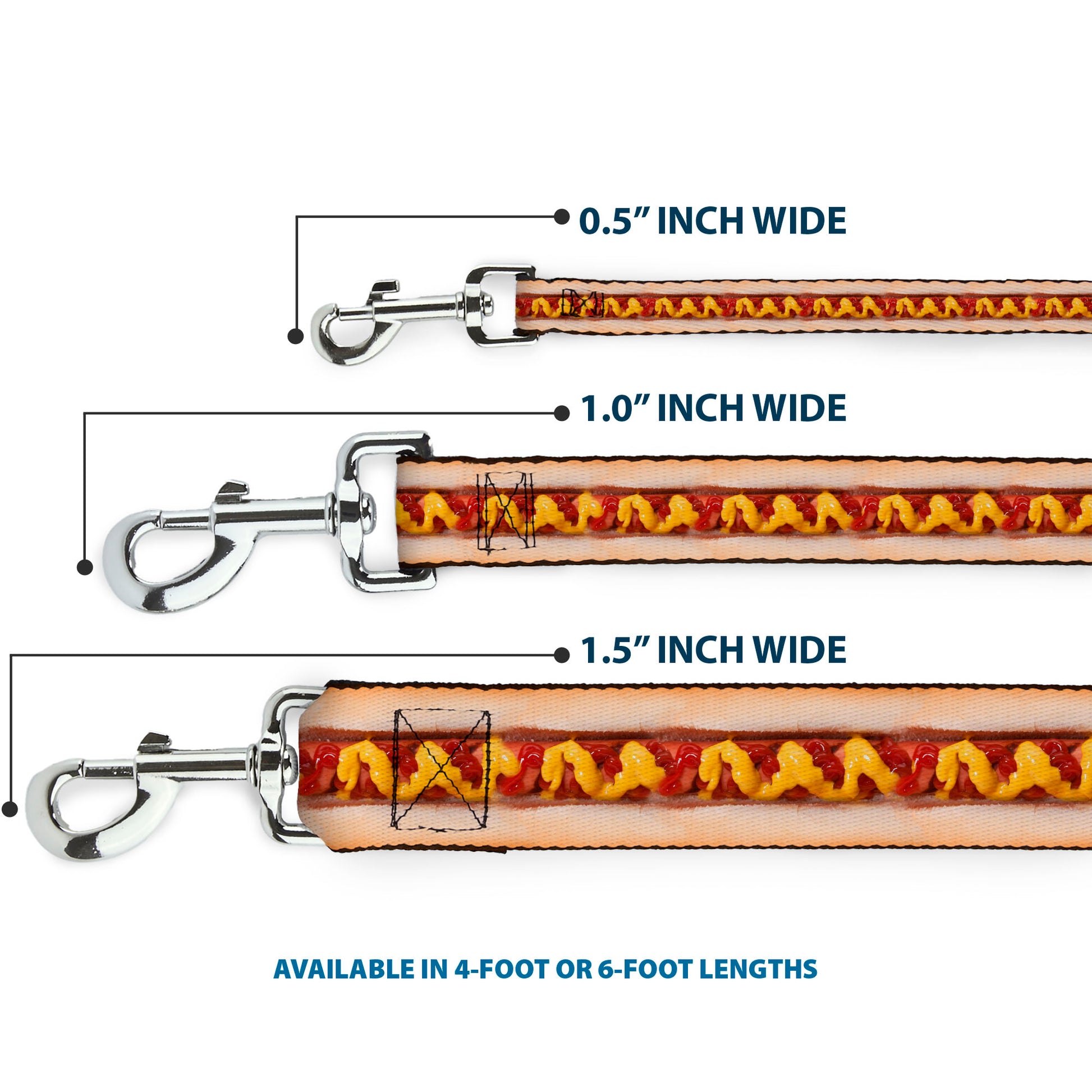 Dog Leash - Hot Dog w/Mustard & Ketchup Vivid Dog Leashes Buckle-Down