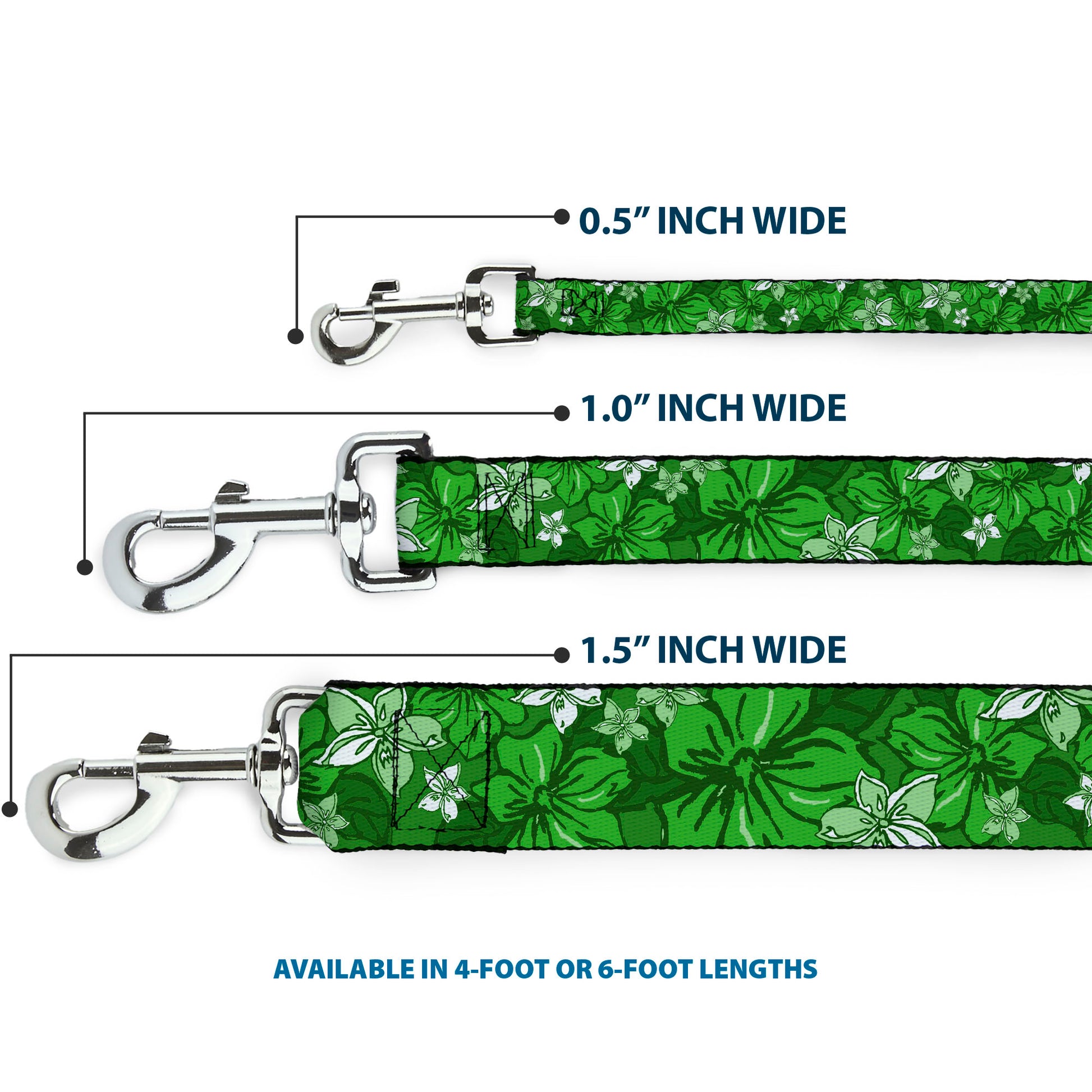 Dog Leash - Hibiscus Collage Green Shades Dog Leashes Buckle-Down