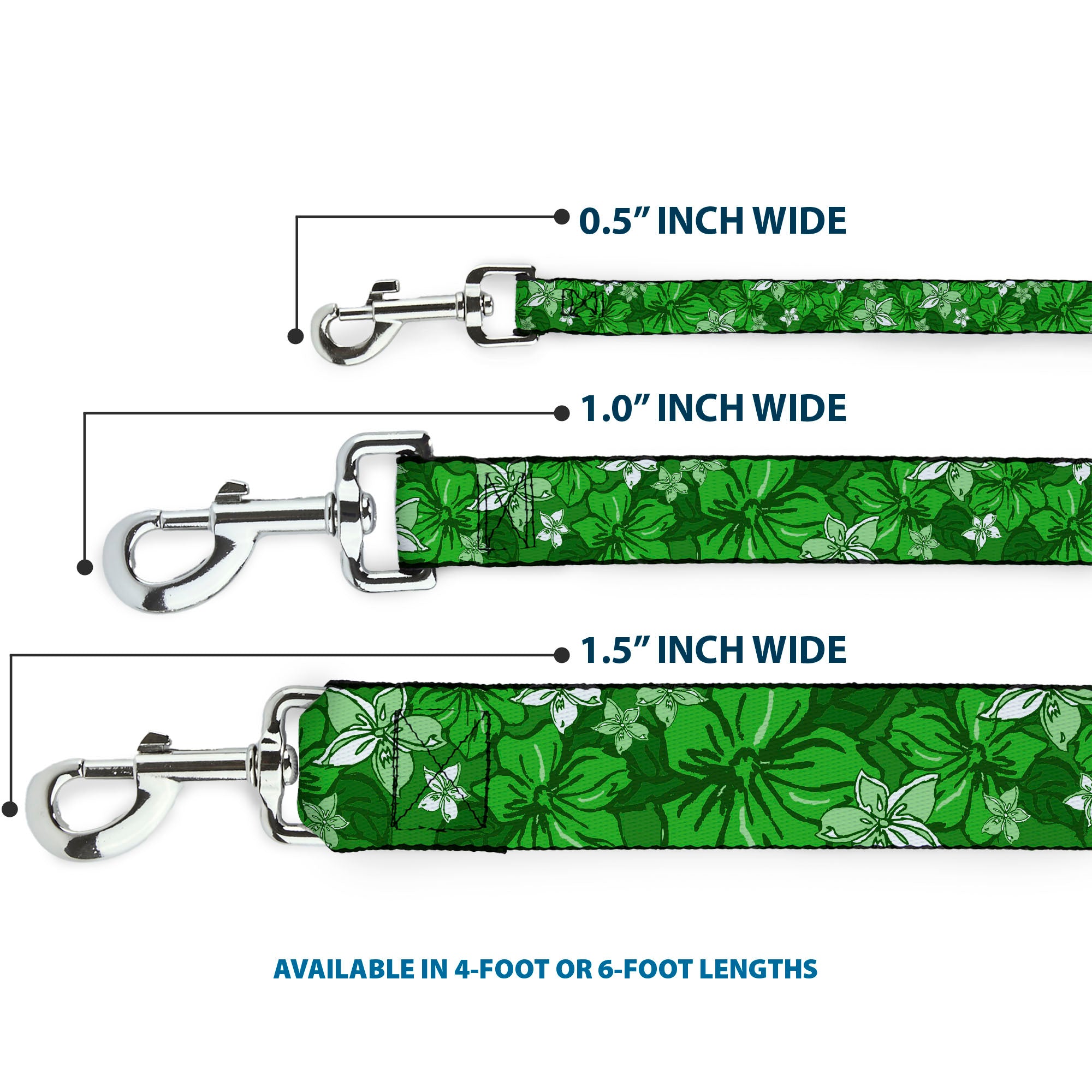 Dog Leash - Hibiscus Collage Green Shades Dog Leashes Buckle-Down