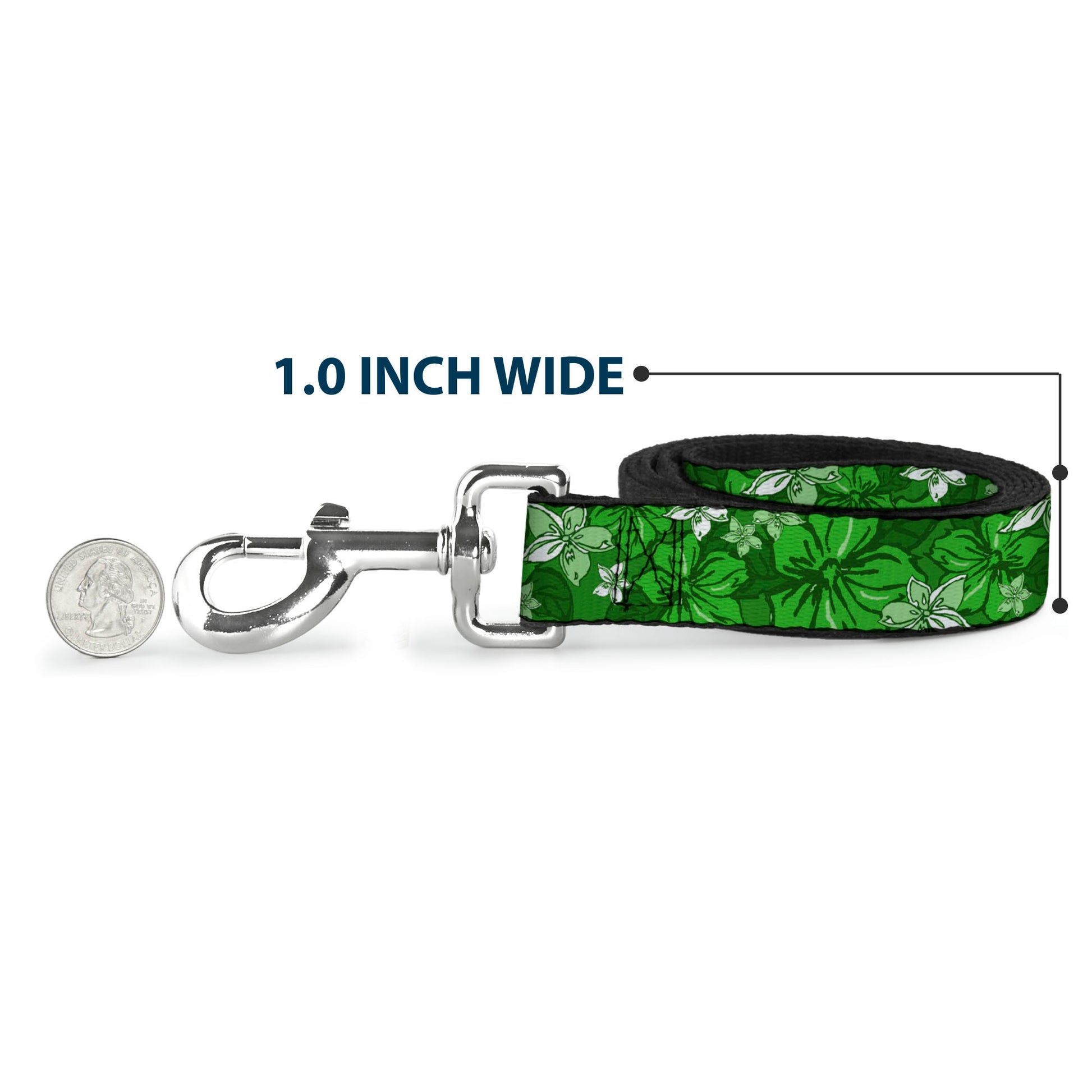 Dog Leash - Hibiscus Collage Green Shades Dog Leashes Buckle-Down